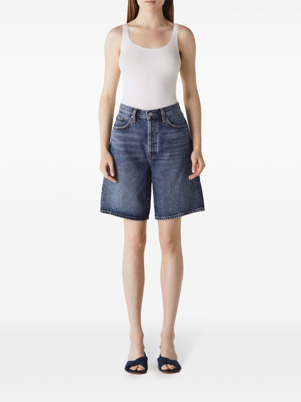 wide-leg denim shorts - 2
