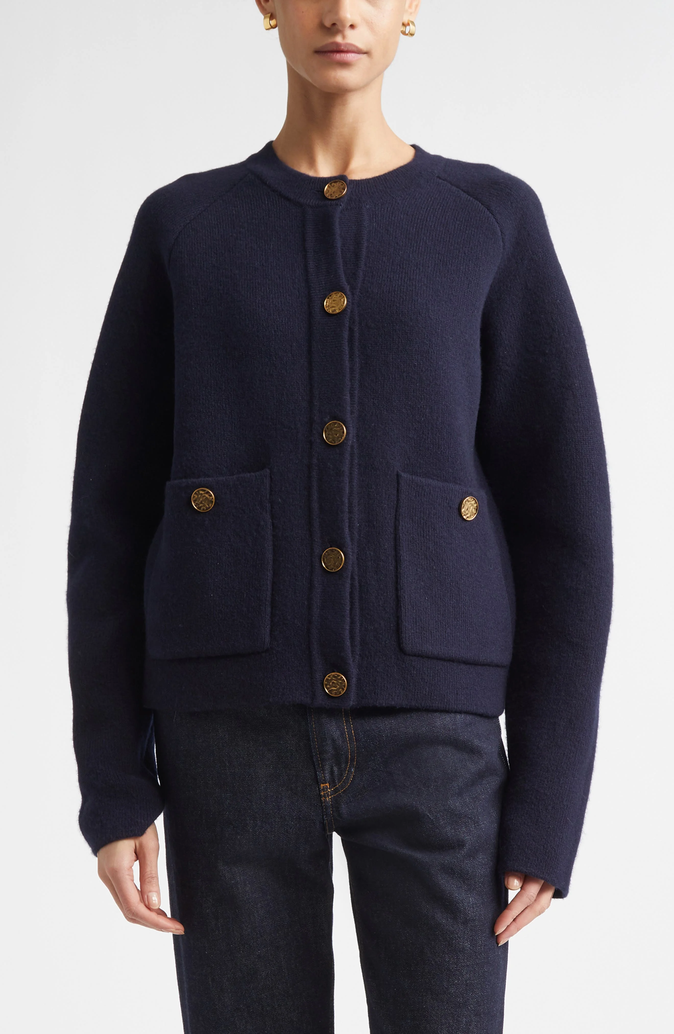 TOTEME Hammered Button Cashmere & Wool Cardigan in Navy at Nordstrom - 1