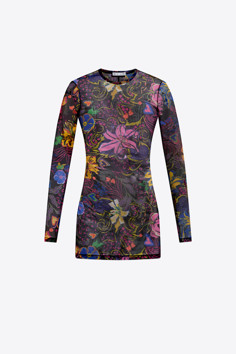HOTFIX PRINTED TULLE LONG SLEEVE MINI DRESS 1