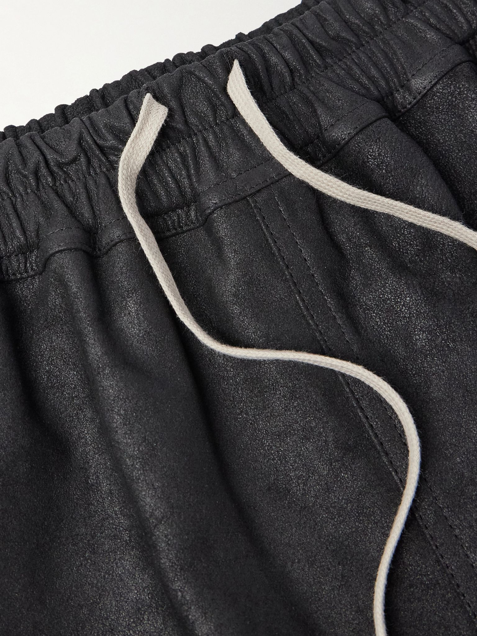 Straight-Leg Leather Drawstring Shorts Black - 6