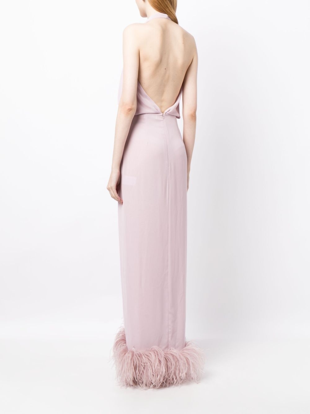 Isolde feather-trim halterneck dress - 4
