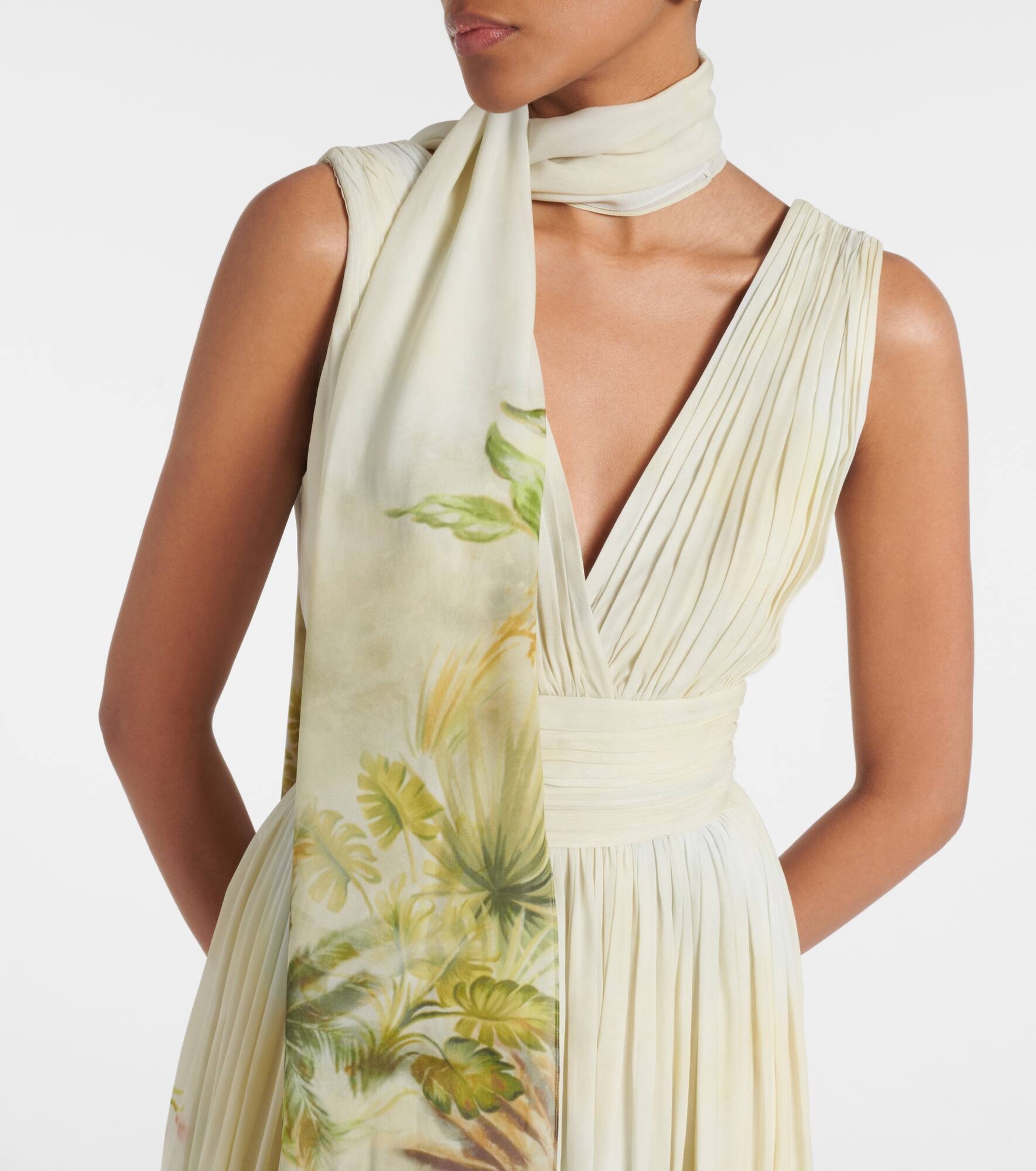 Scarf-detail printed georgette gown - 4
