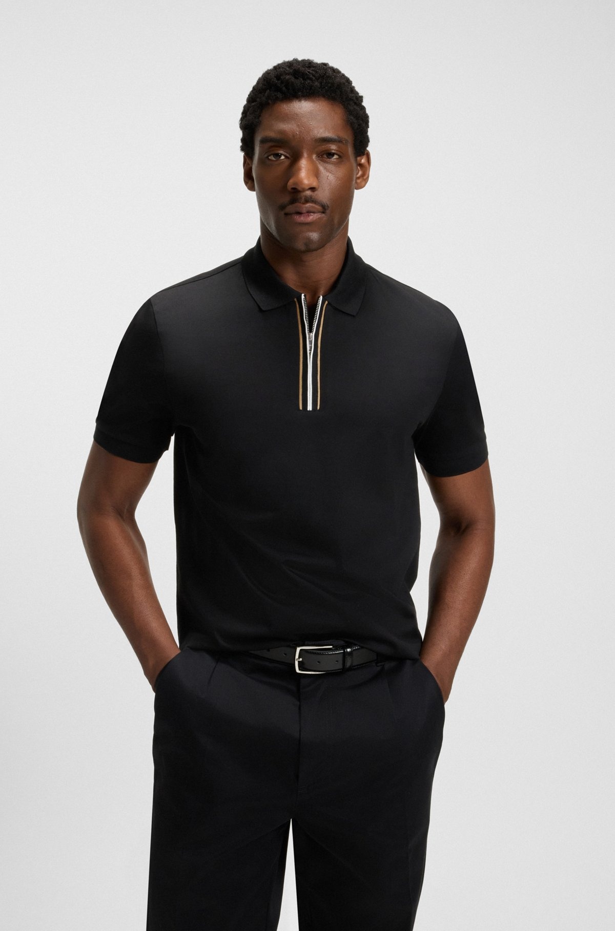 MERCERIZED COTTON POLO SHIRT WITH CONTRAST ZIP - 2