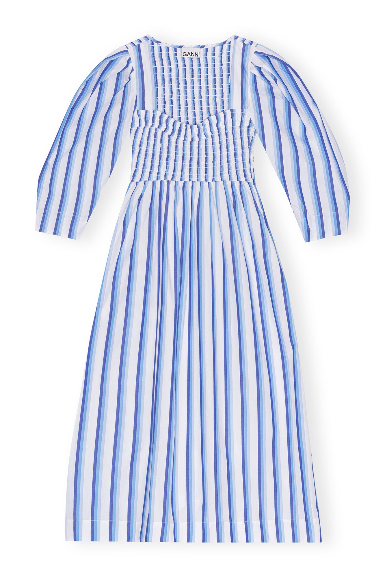 BLUE STRIPED COTTON SMOCK LONG DRESS - 1