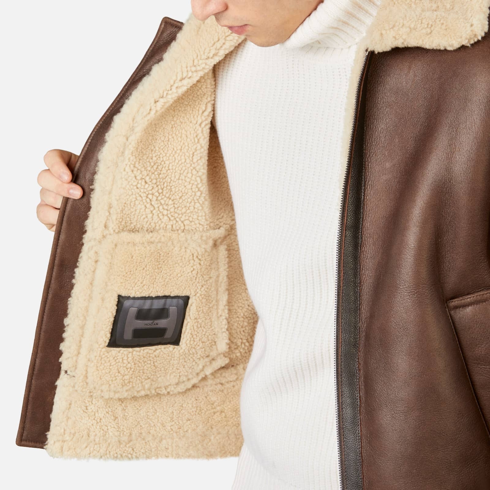 Aviator Jacket in Sheepsking Brown - 6
