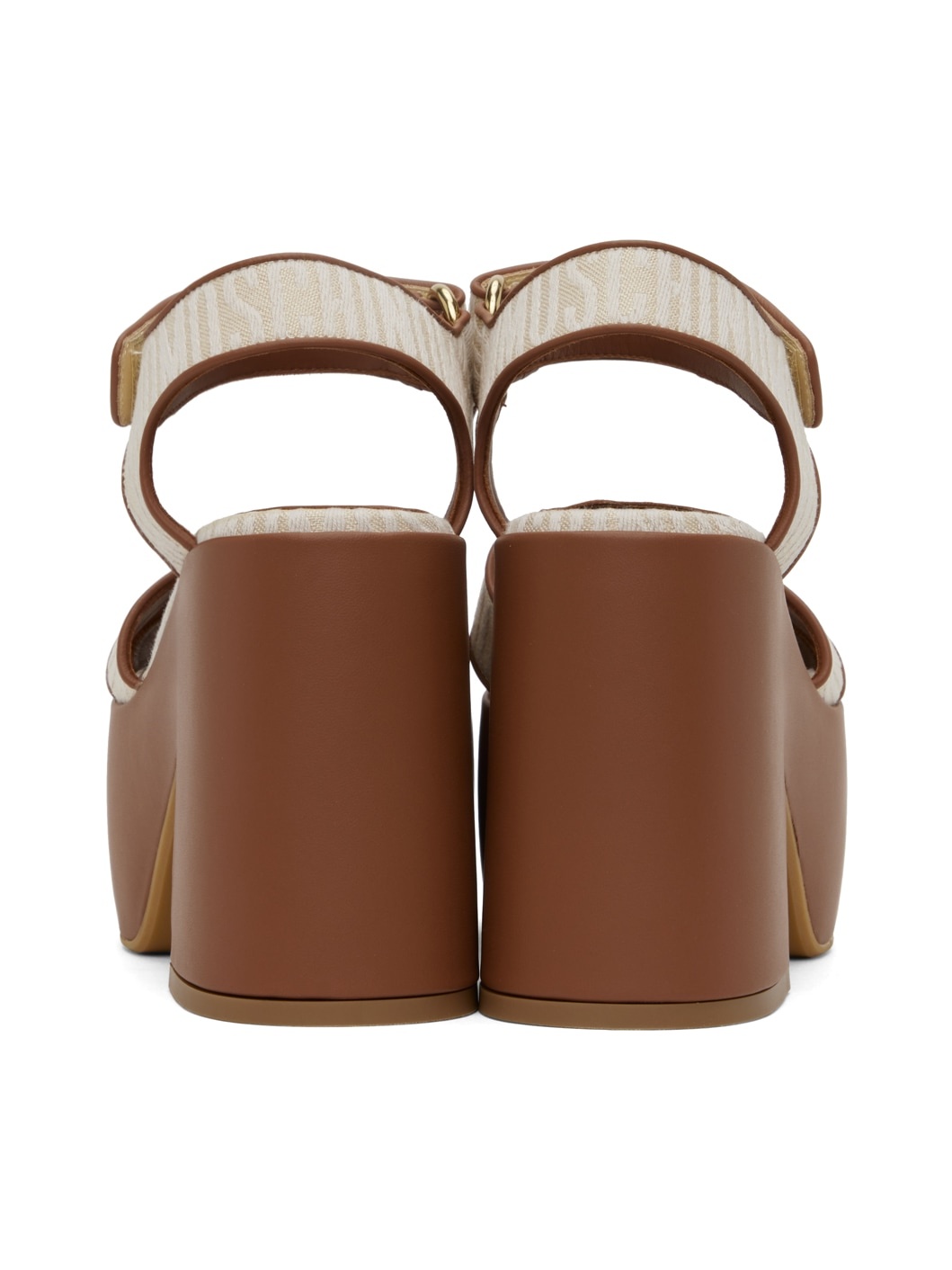 Beige & Brown Logo Heeled Sandals - 2
