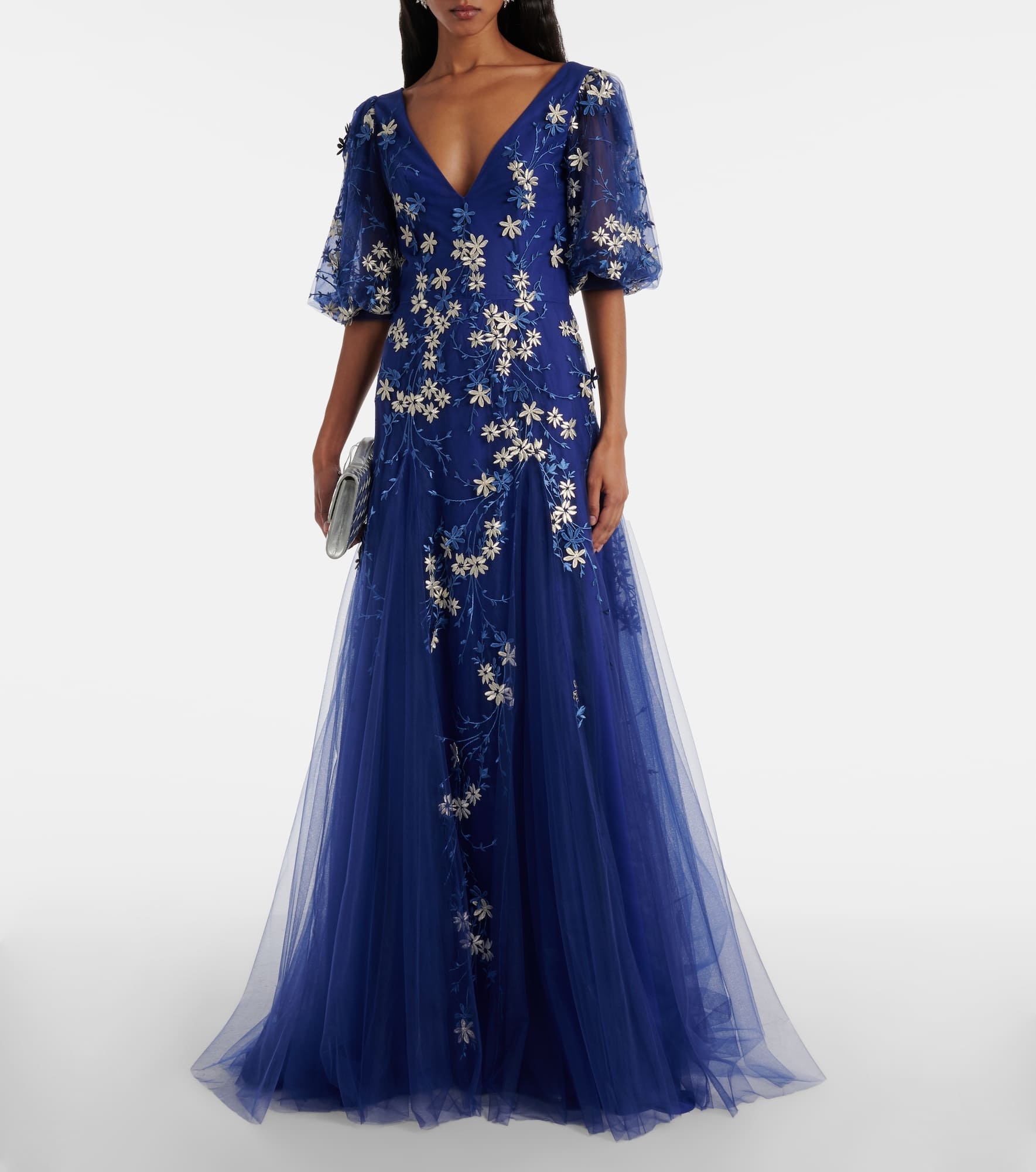 Floral-appliqué tulle gown - 2