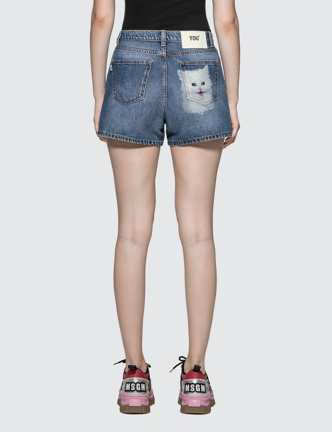 Cat Printed Denim Shorts - 1