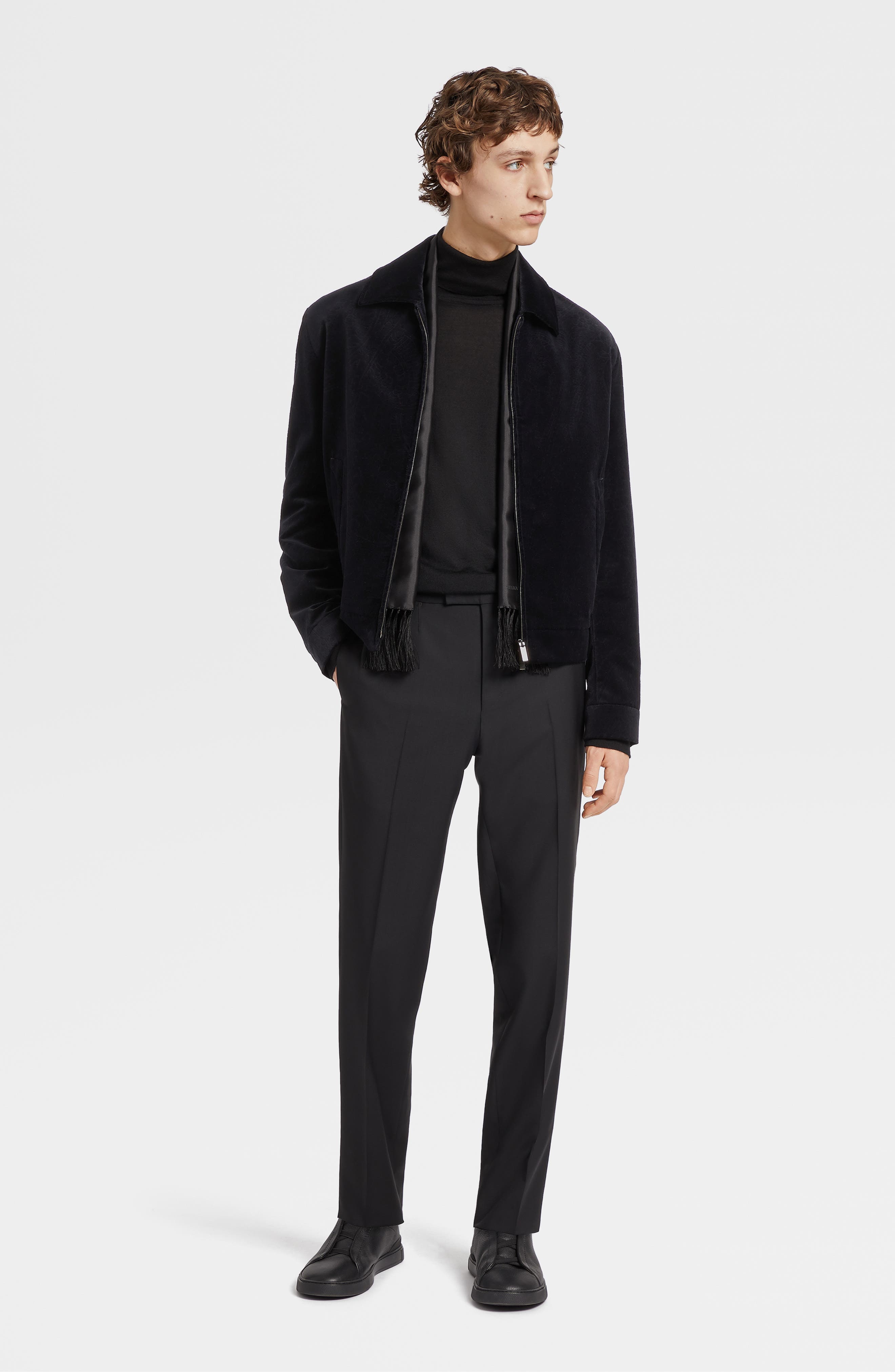 Men's Flat Front Wool & Mohair Tuxedo Trousers - 5