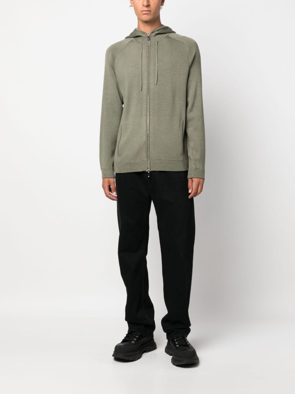 ribbed-knit zip-up hoodie - 2