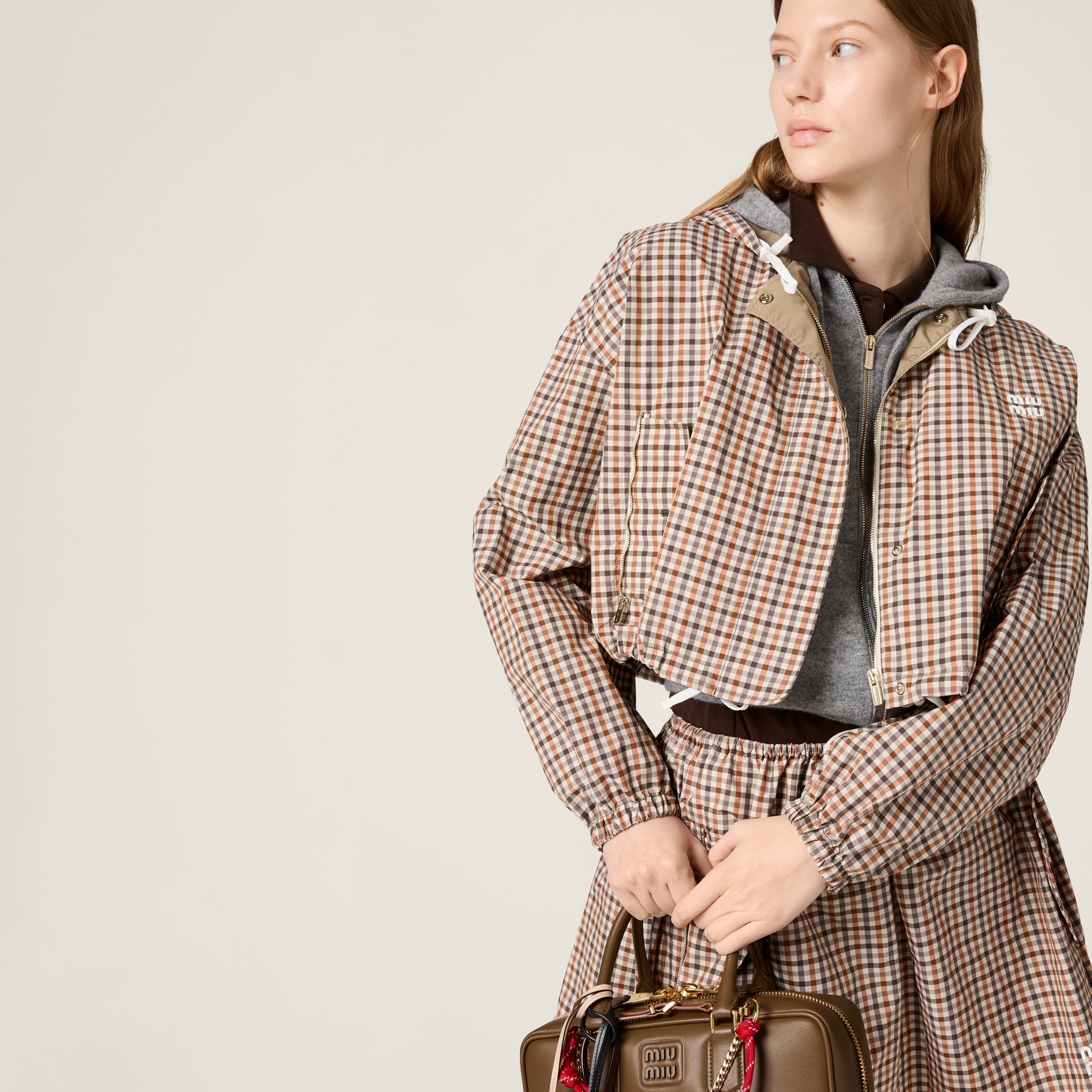 関税込 MiuMiu Vichy check technical fabric blouson jacket Miu Miu Vichy check technical fabric blouson jacket | REVERSIBLE