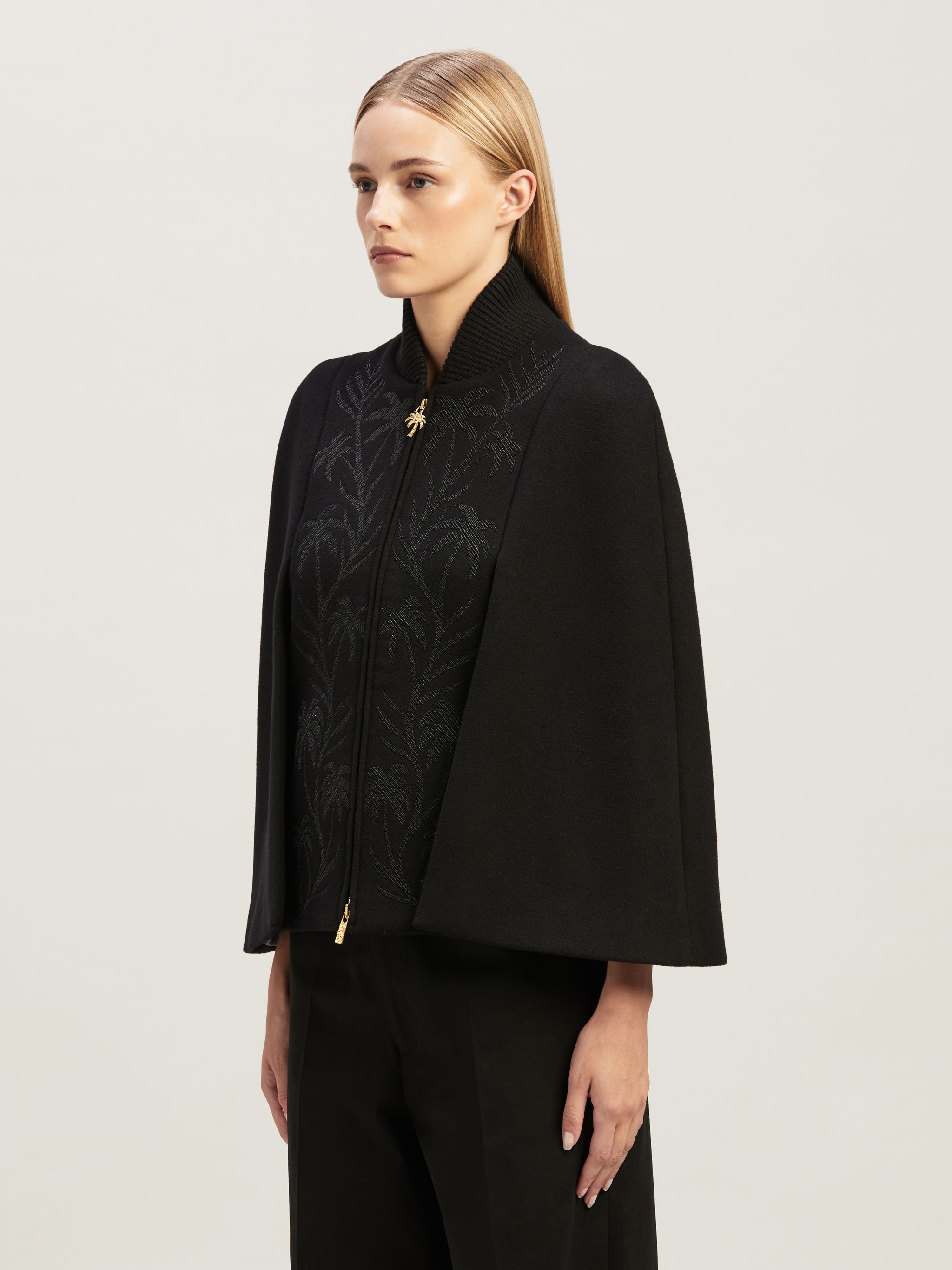 BLACK EMBROIDERED CAPE - 4