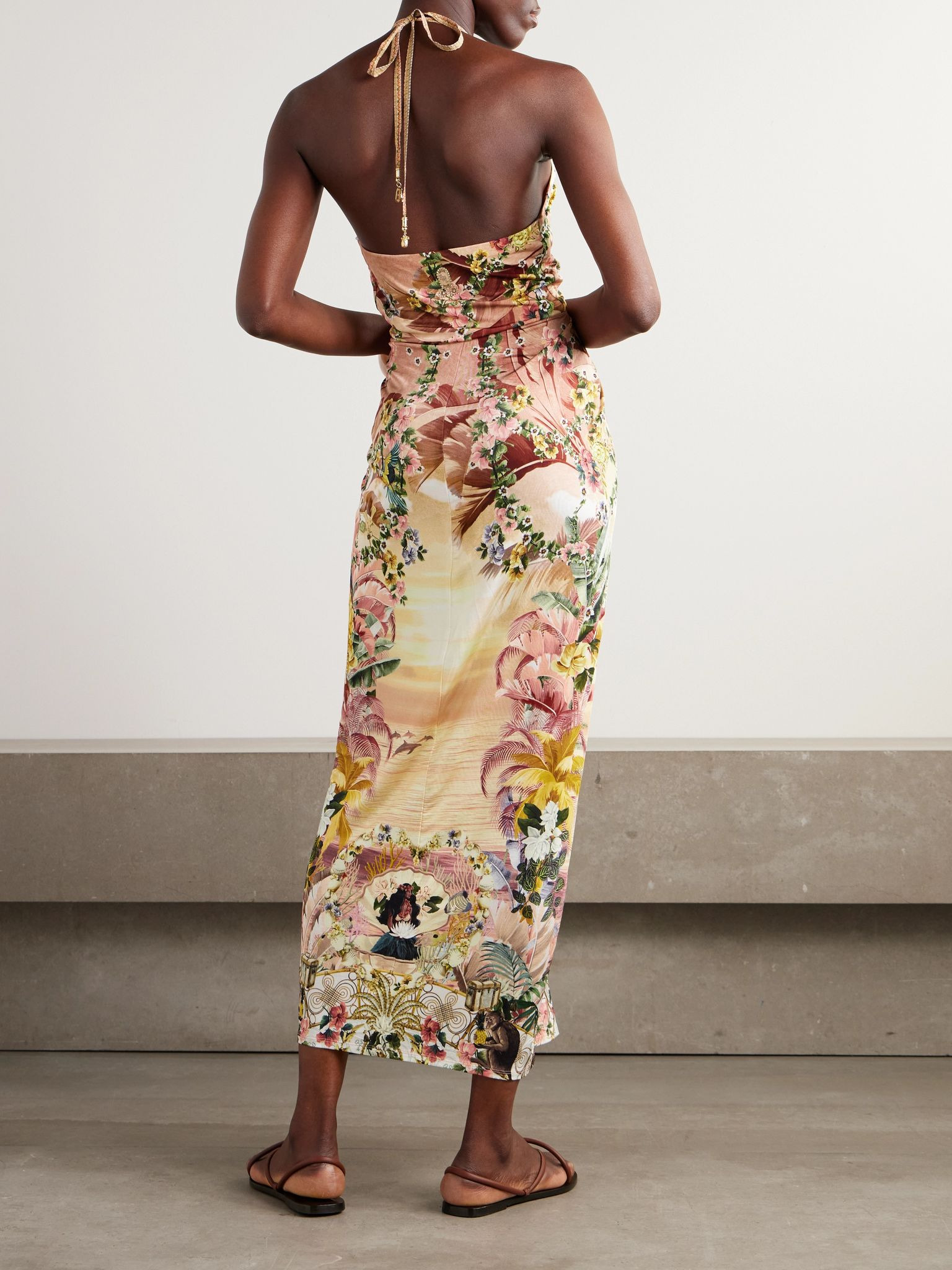 + The White Lotus crystal-embellished printed silk-jersey maxi dress Pink - 4