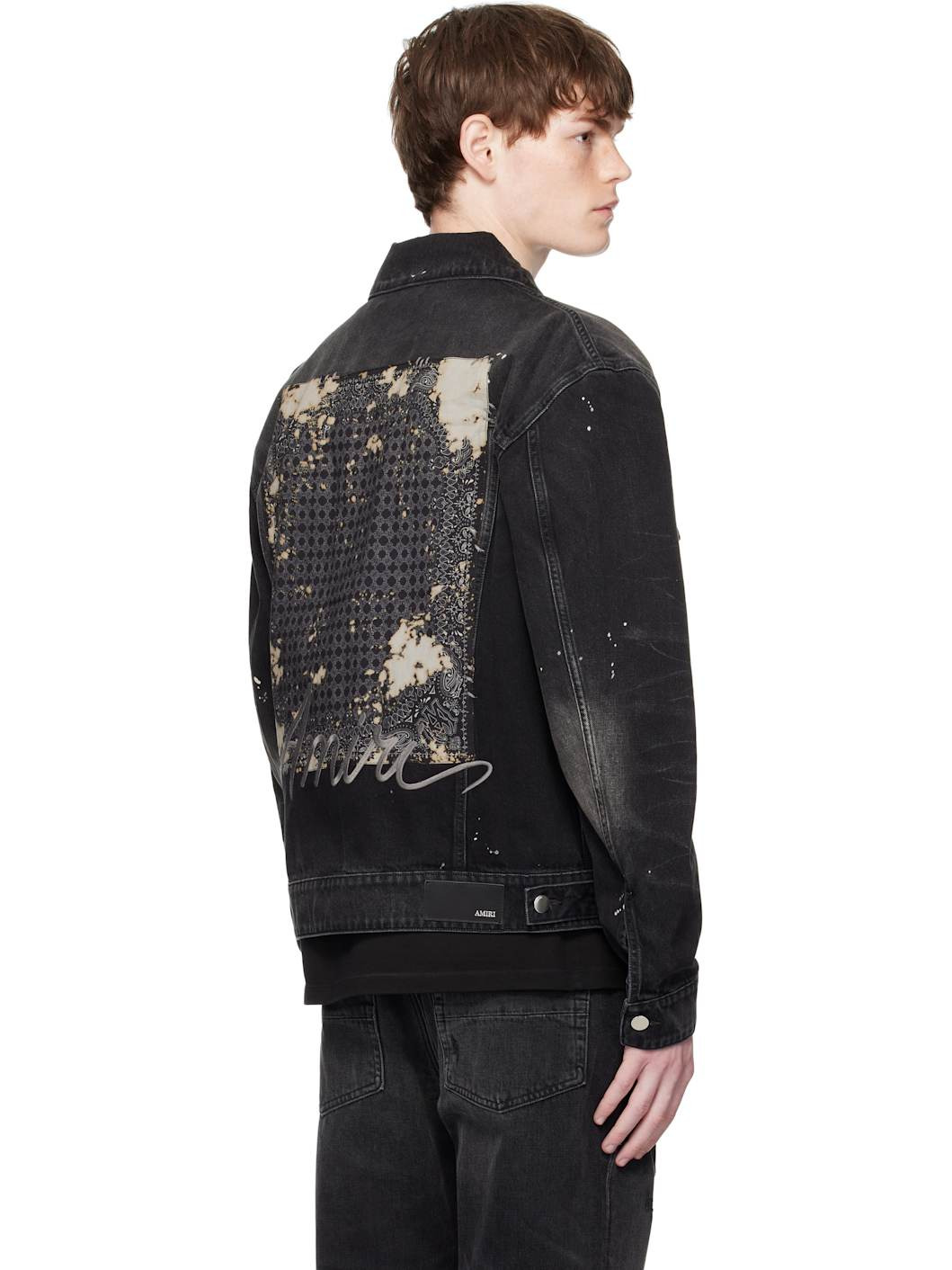 Black Bleach Bandana Denim Jacket - 3
