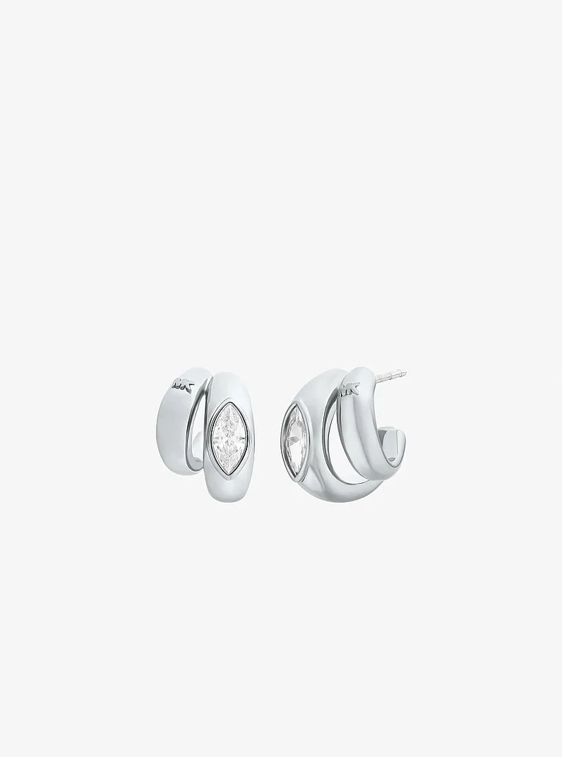 Marquise Cut Cubic Zirconia Double Hoop Earrings - 1
