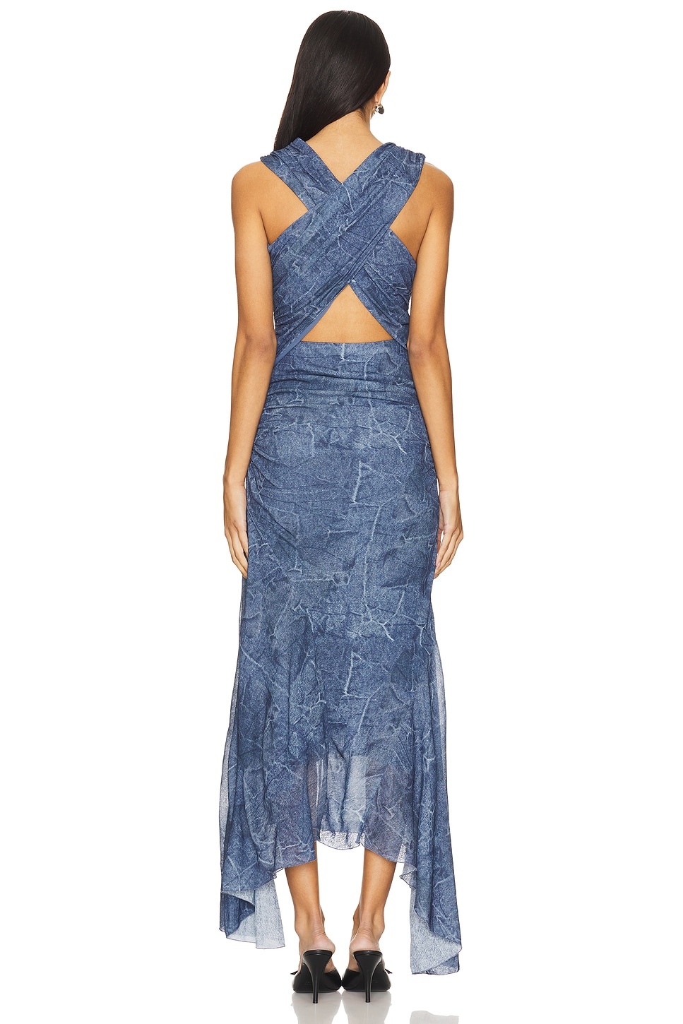 Marl Mesh Long Ruched Crossover Dress - 3