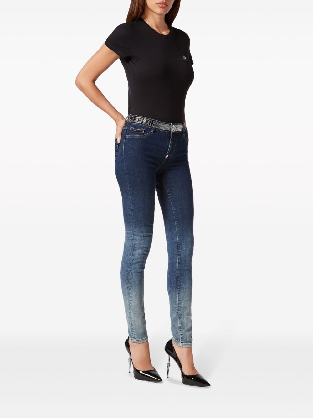 rhinestone-embellished gradient-effect jeans - 4