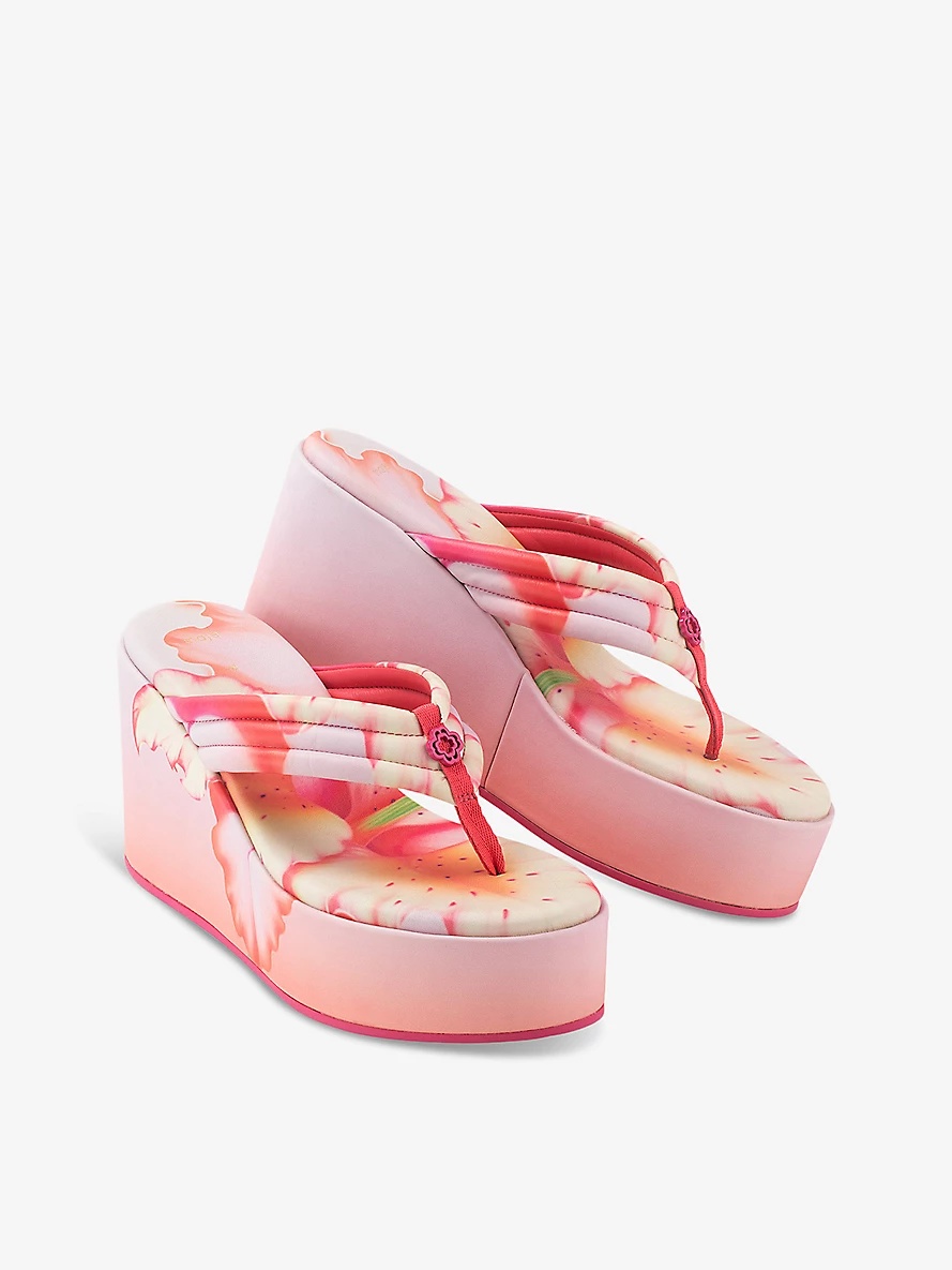 Flower-print woven wedge sandals - 2