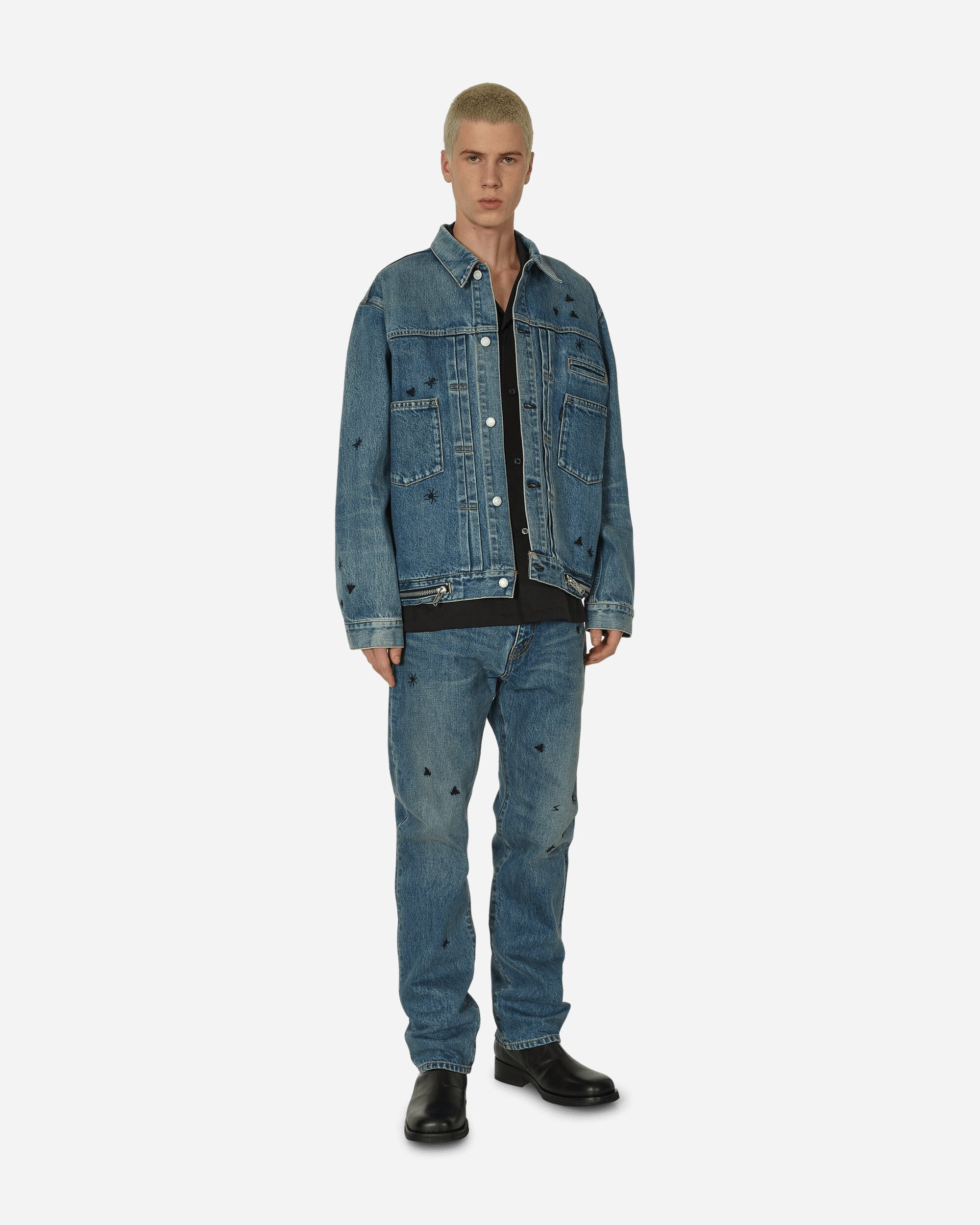 Embroidered Denim Jacket Light Blue Indigo - 4