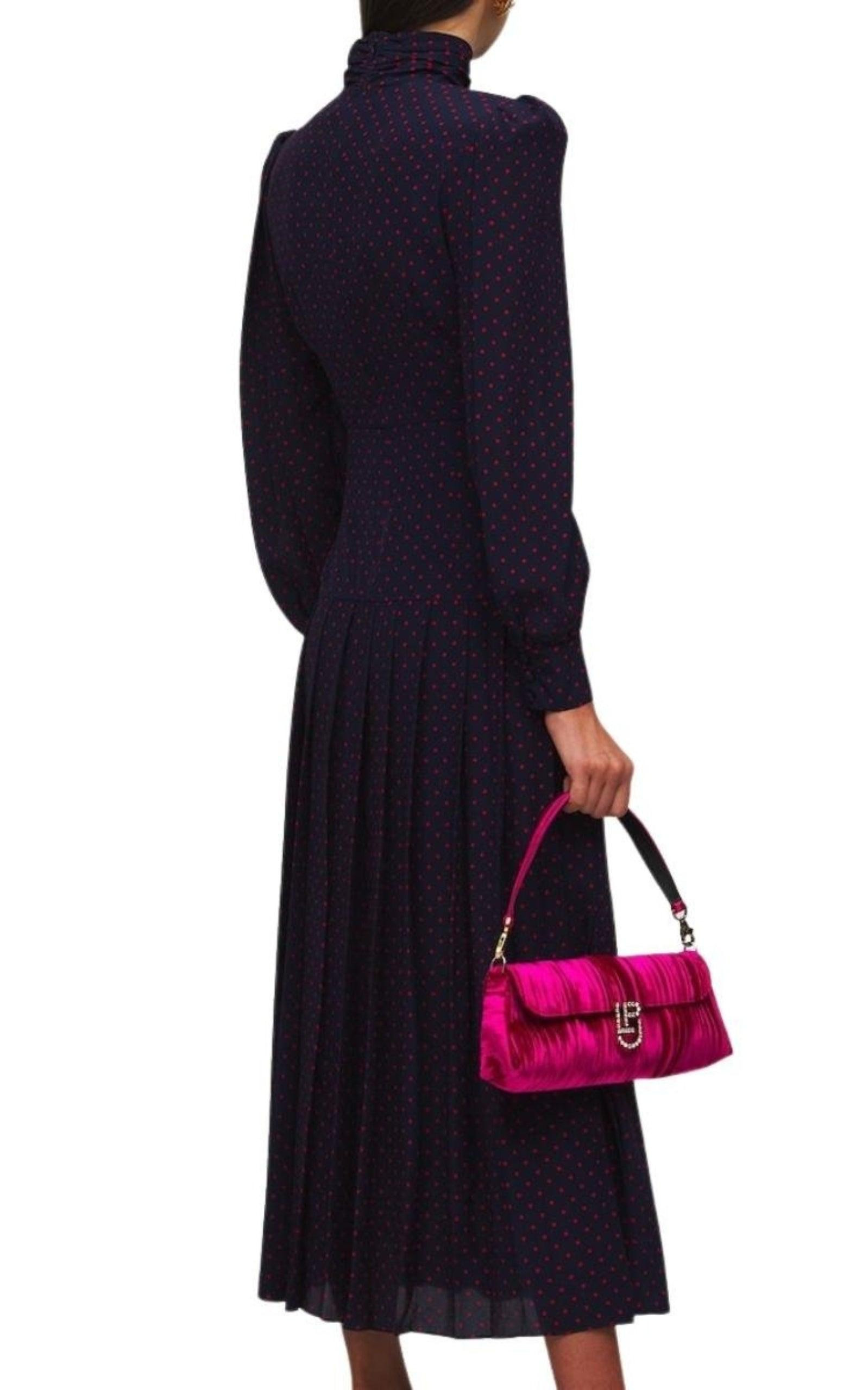 Long-Sleeve Highneck Polka-Dot Dress - 3