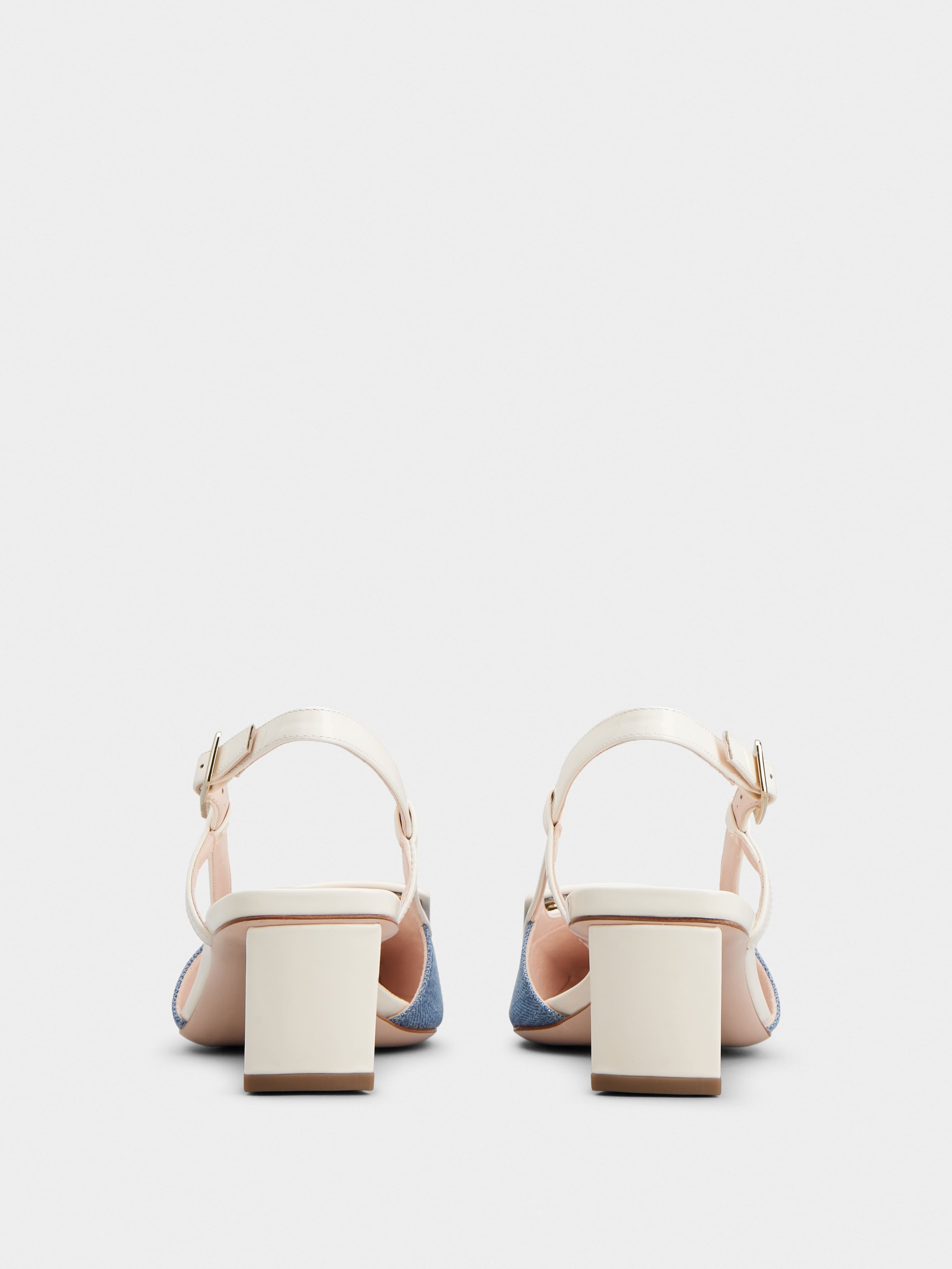 Belle Vivier Lacquered Buckle Slingback Pumps in Denim - 5