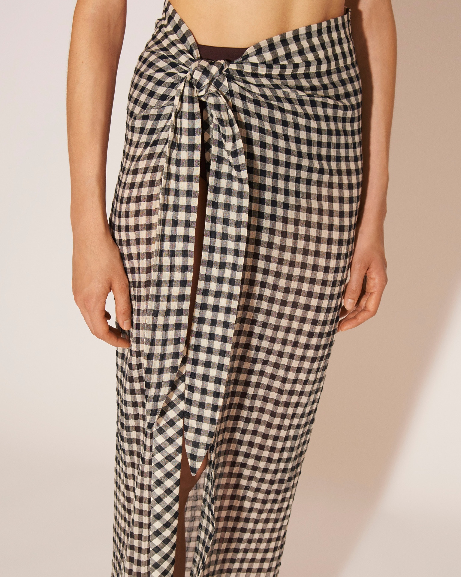 PATRICE - Check Gauze checked skirt - Black&White - 5