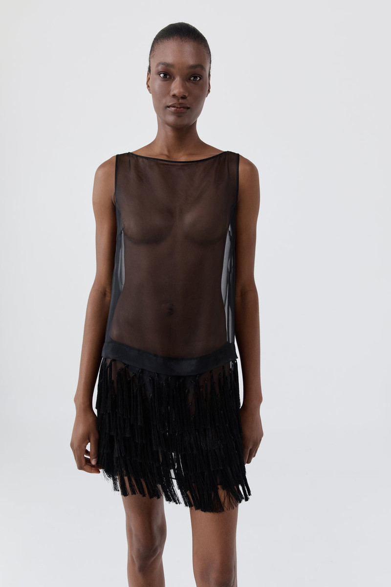 Tassel Shift Mini Dress - Black 4