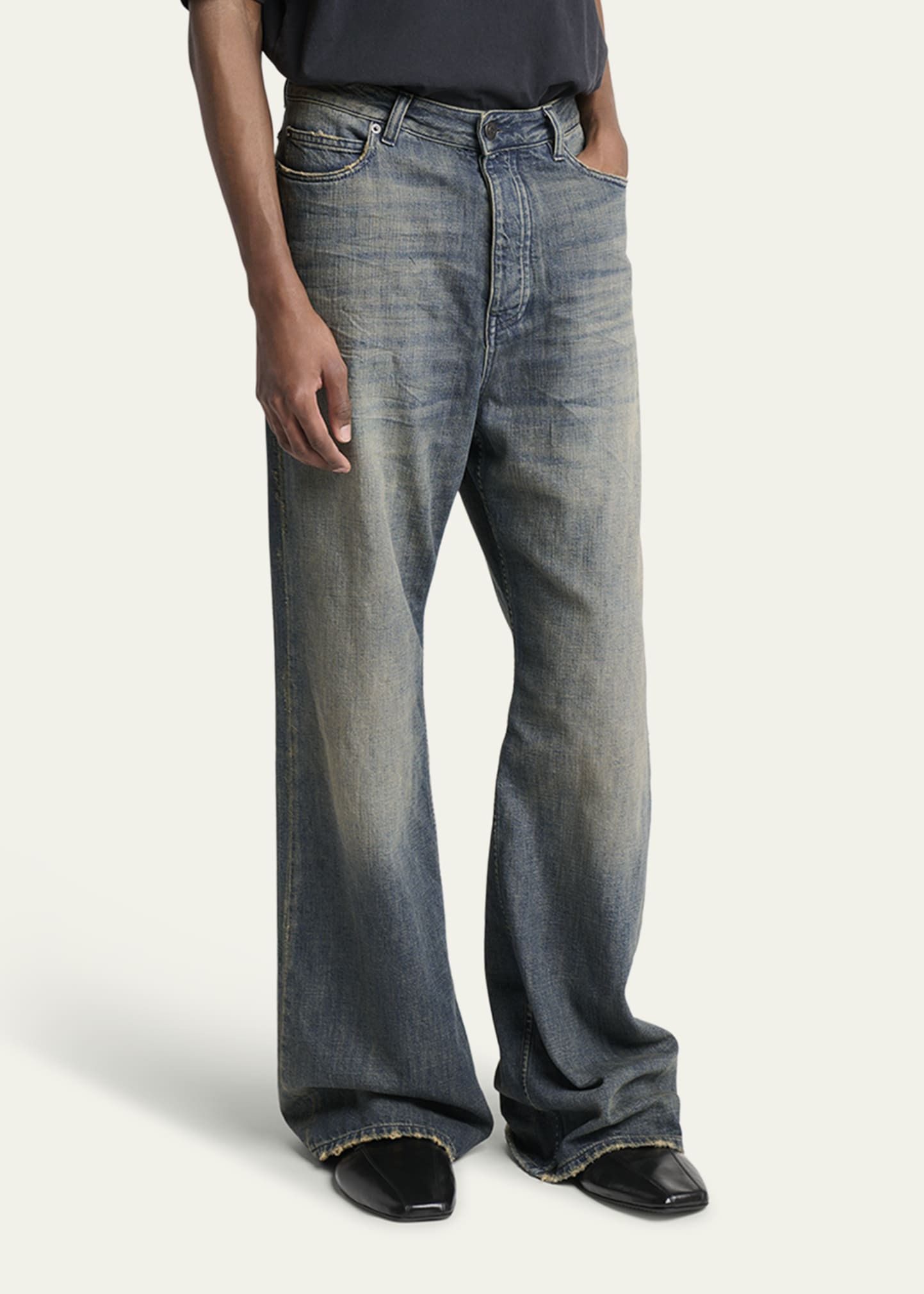 Men's Faded Denim Relaxed-Fit Bootcut Jeans - 4