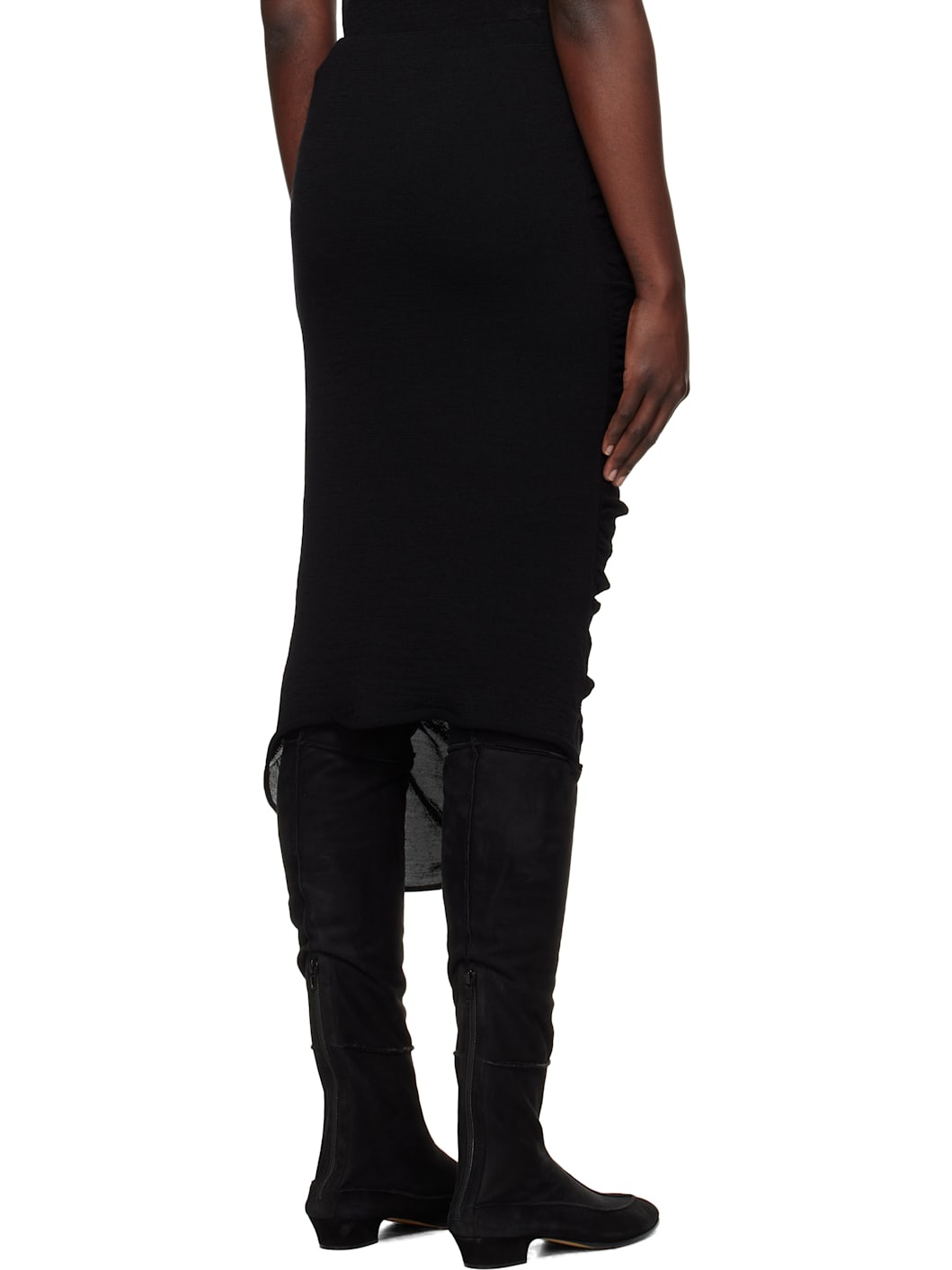 Black Ambiguous Wool Midi Skirt - 3