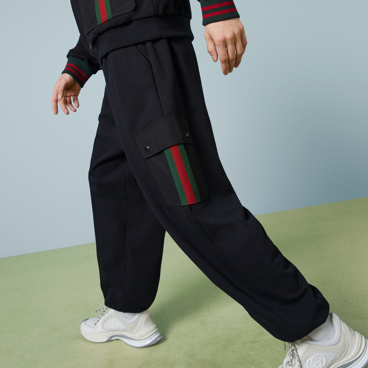 Cotton jersey jogging pant with Web - 3