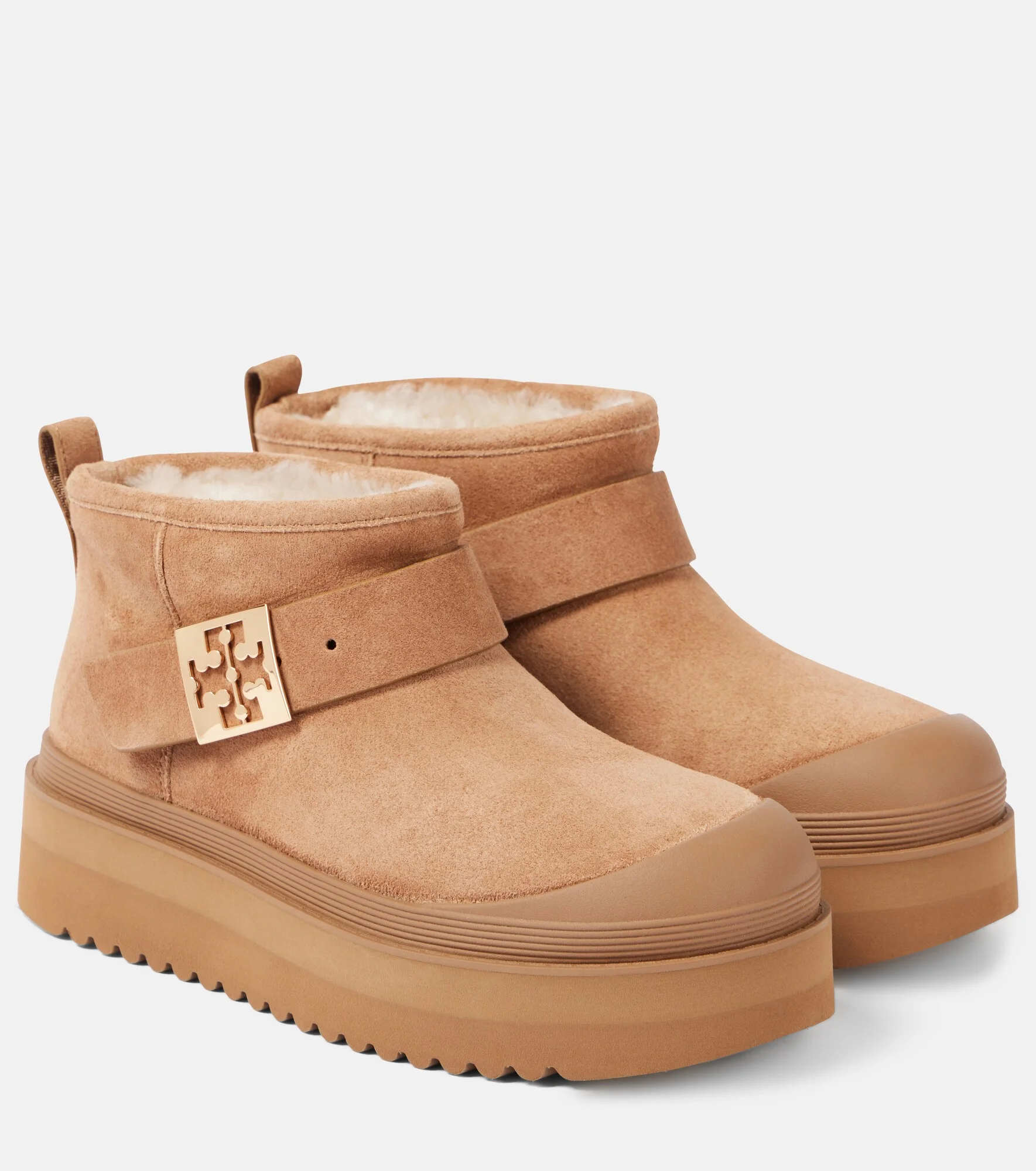 Mellow shearling-lined suede platform ankle boots - 1