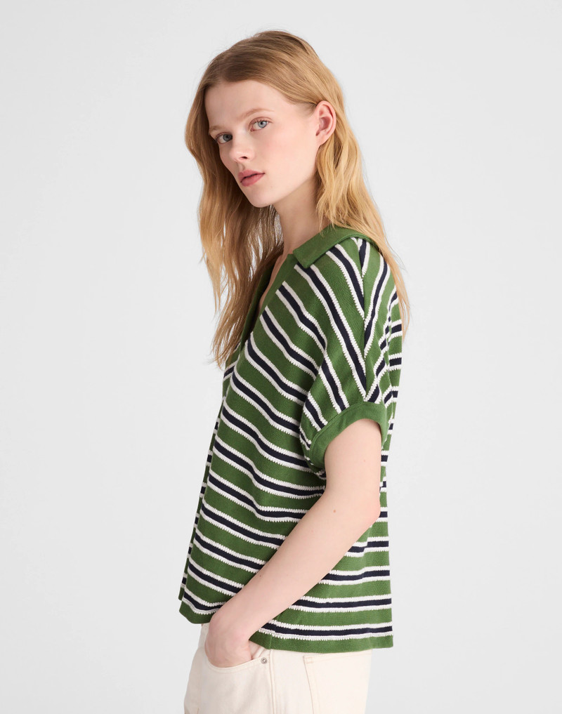 Relaxed V-Neck Polo Shirt in Stripe 4