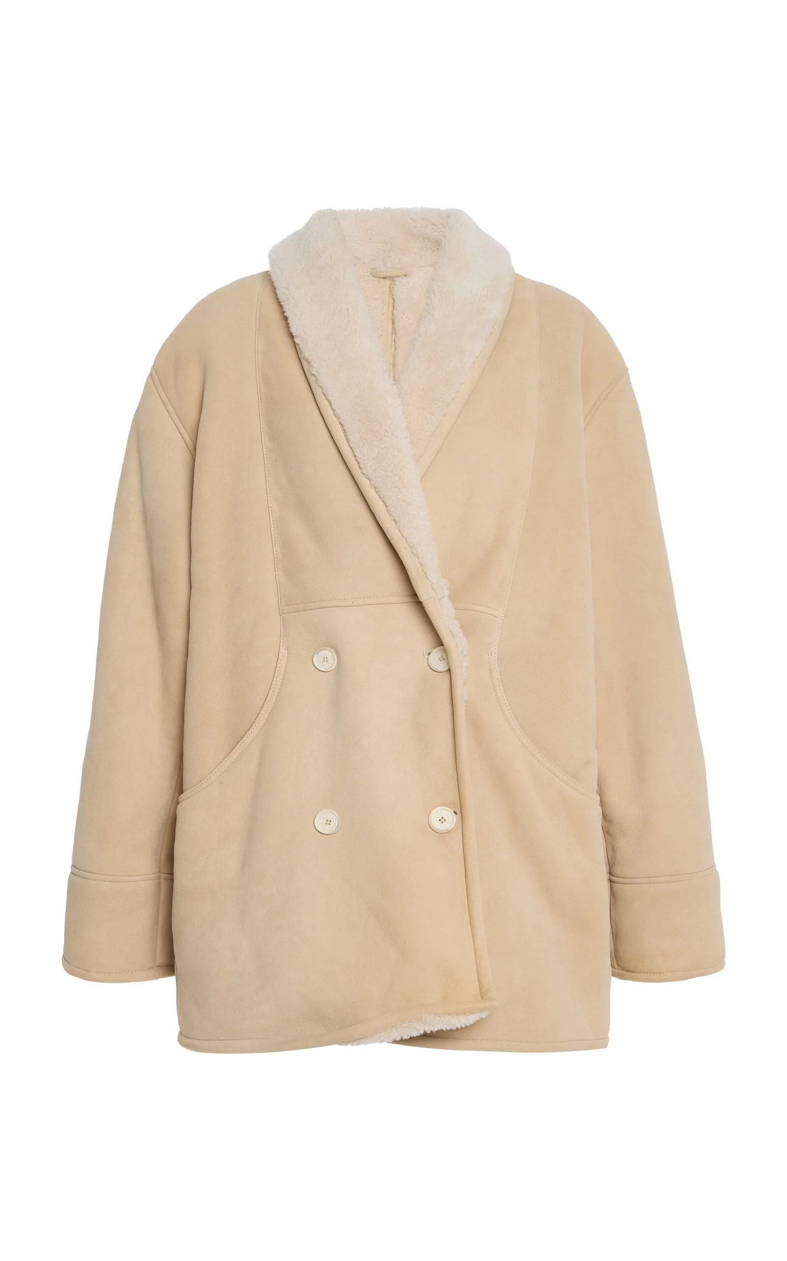 Double-Breasted Shearling Jacket neutral - 1
