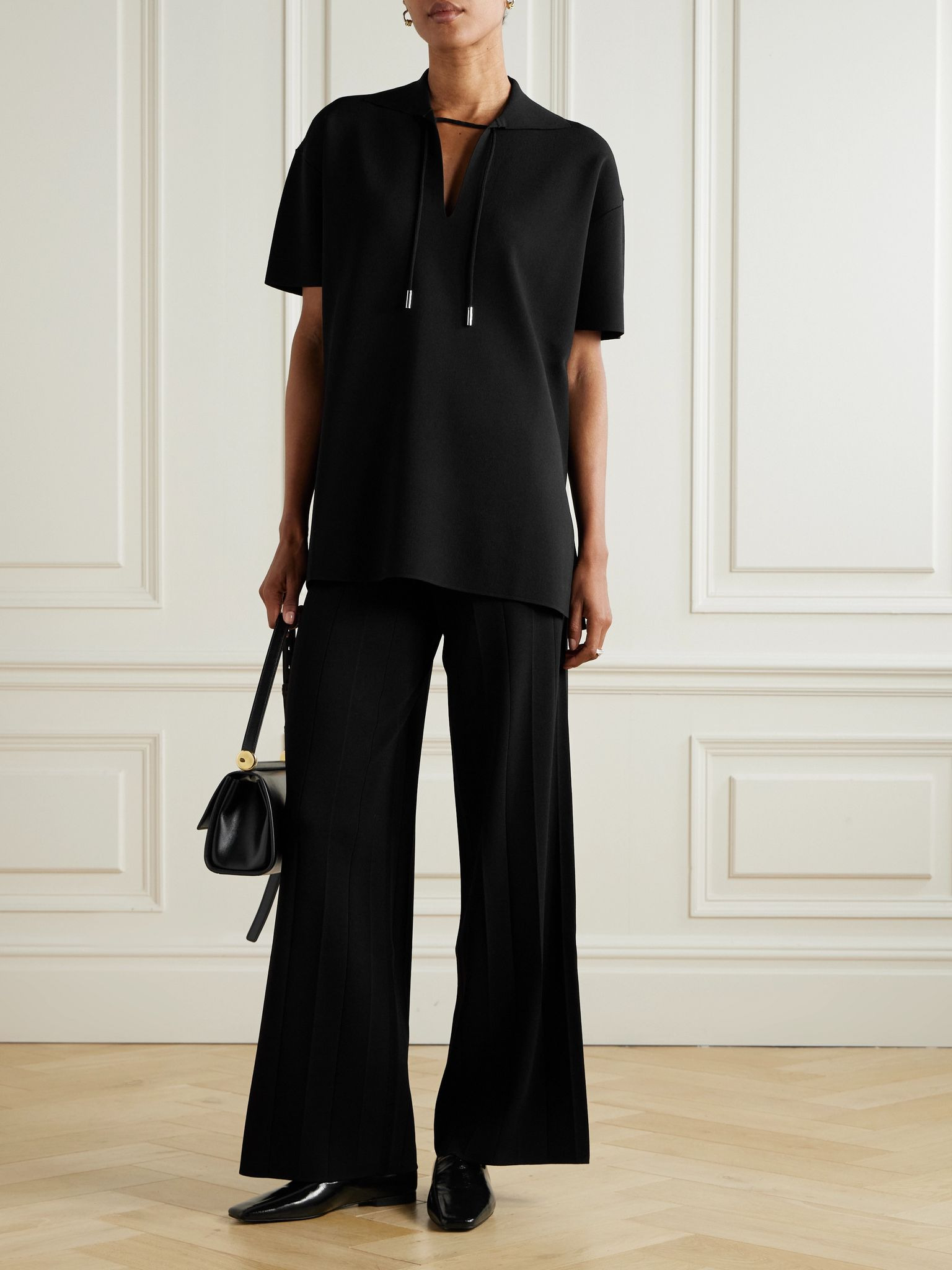 Lama ribbed jersey wide-leg pants Black - 2