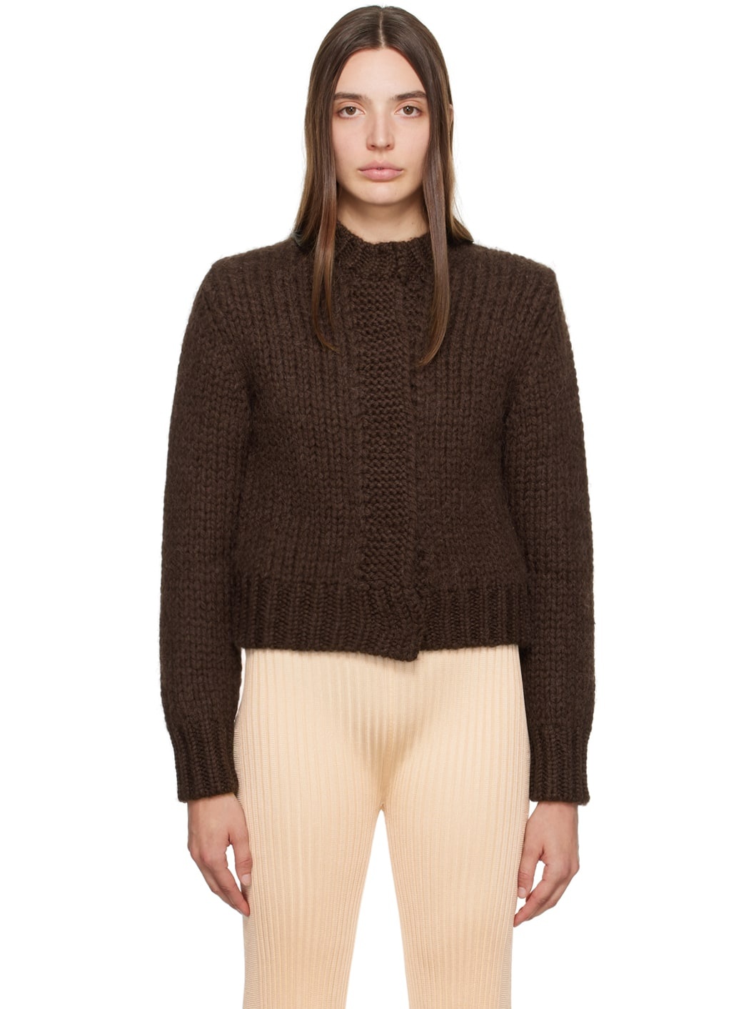 Brown Press-Stud Cardigan - 1