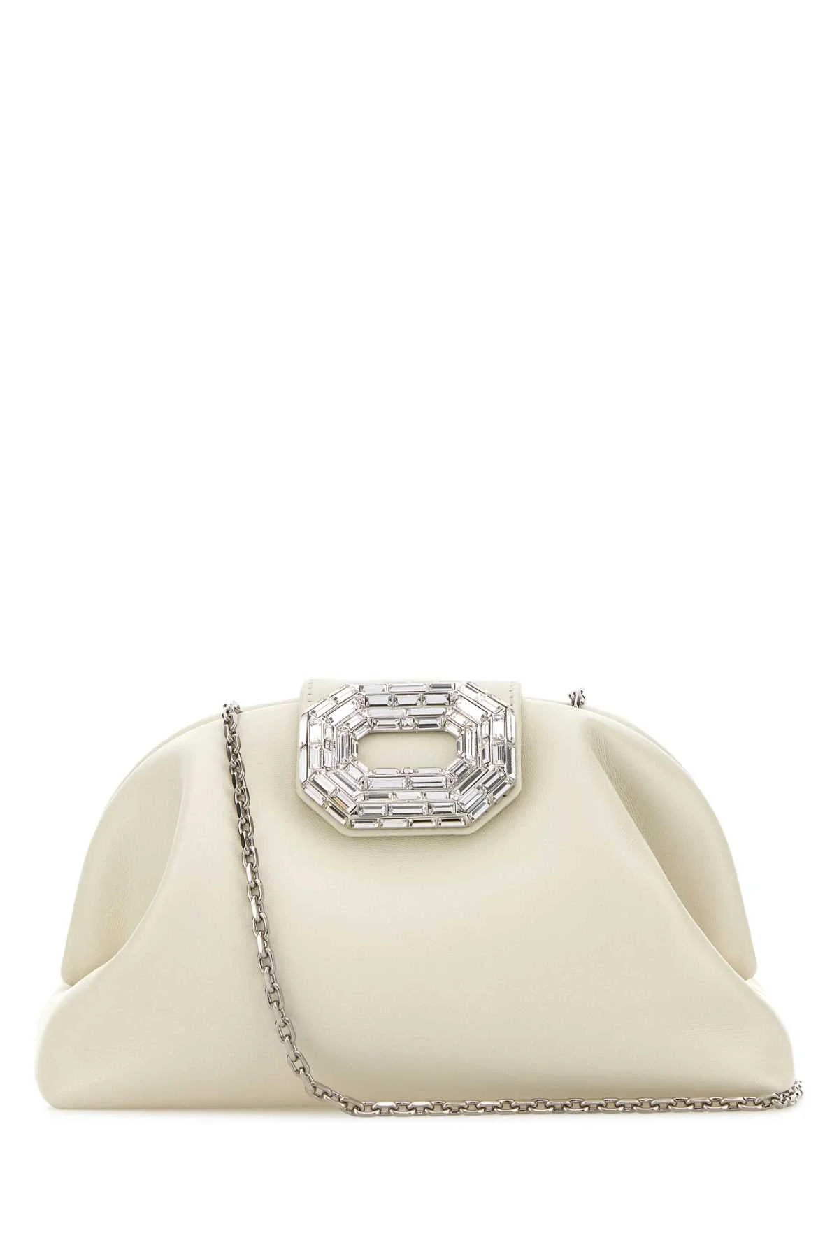 Amina Muaddi Women Ivory Nappa Leather Camelia Clutch - 1