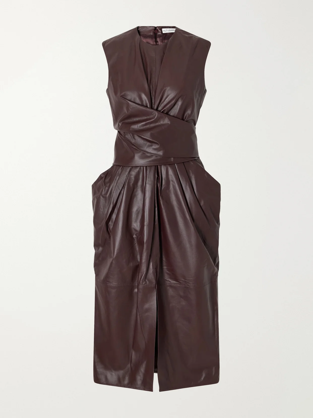 Tippi Gathered Tie-detailed Leather Midi Dress - 1