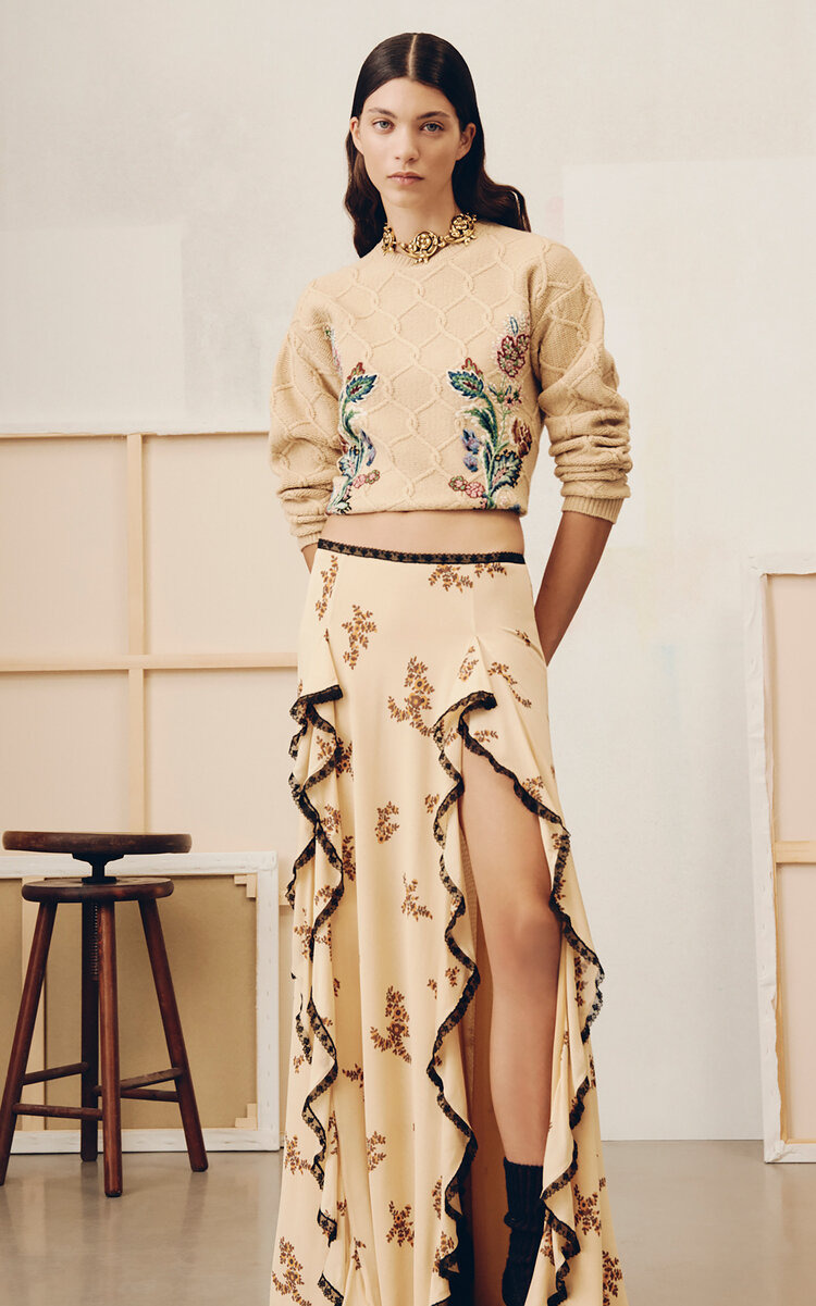 Ruffled Crepe Maxi Skirt nude - 2