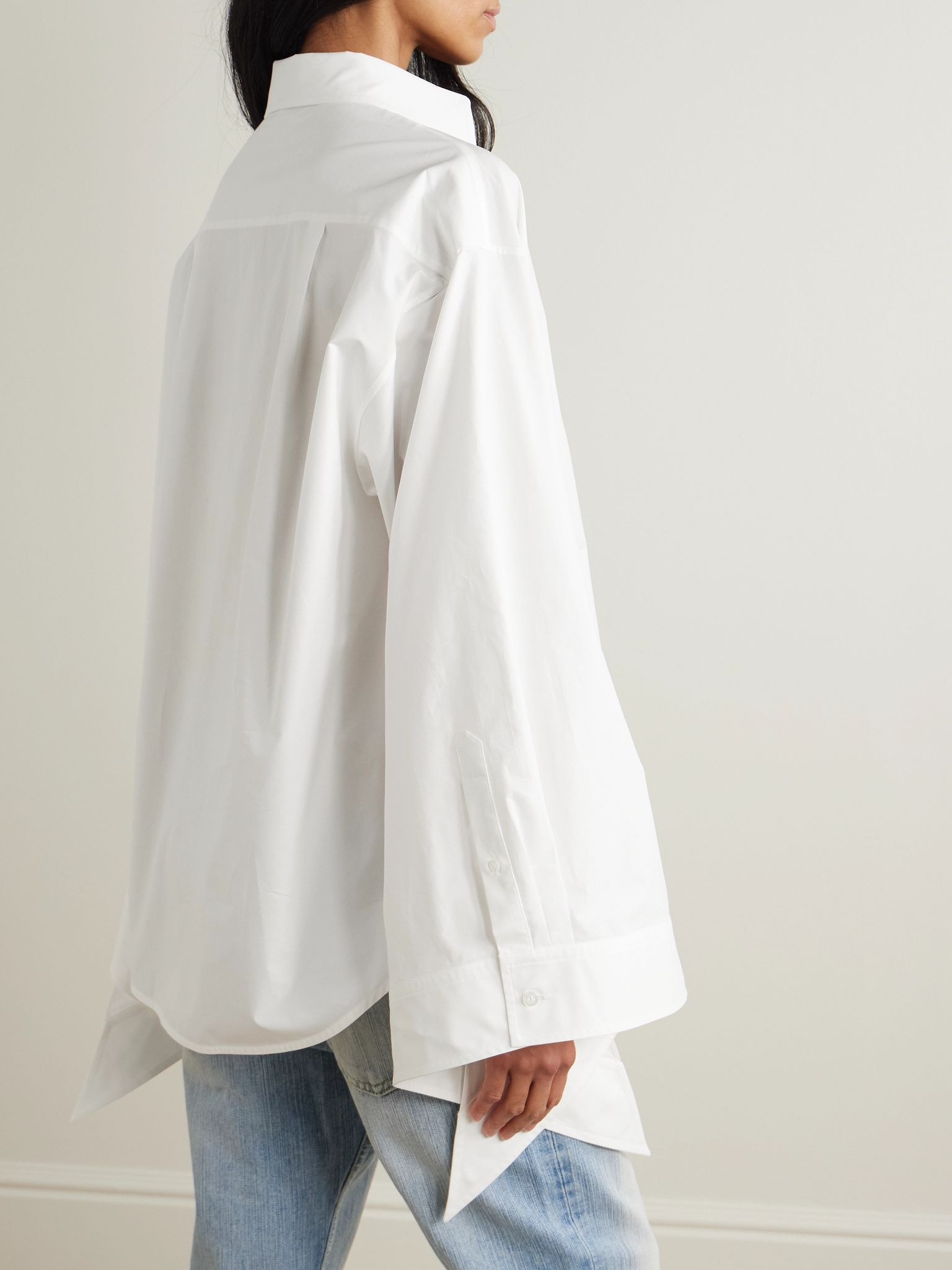 Oversized knotted cotton-poplin shirt White - 3
