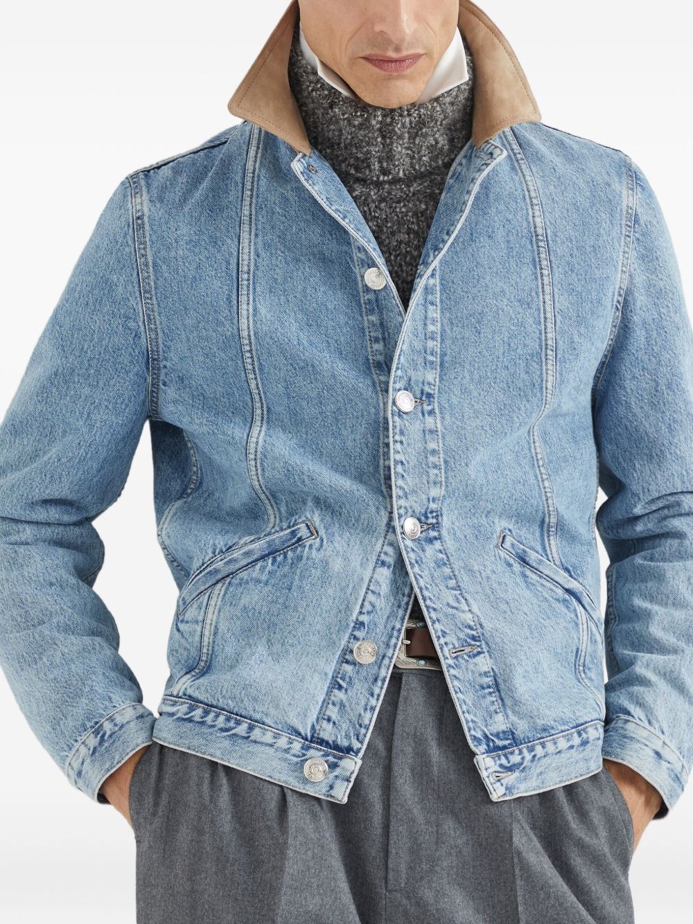 contrasting-collar denim jacket - 3