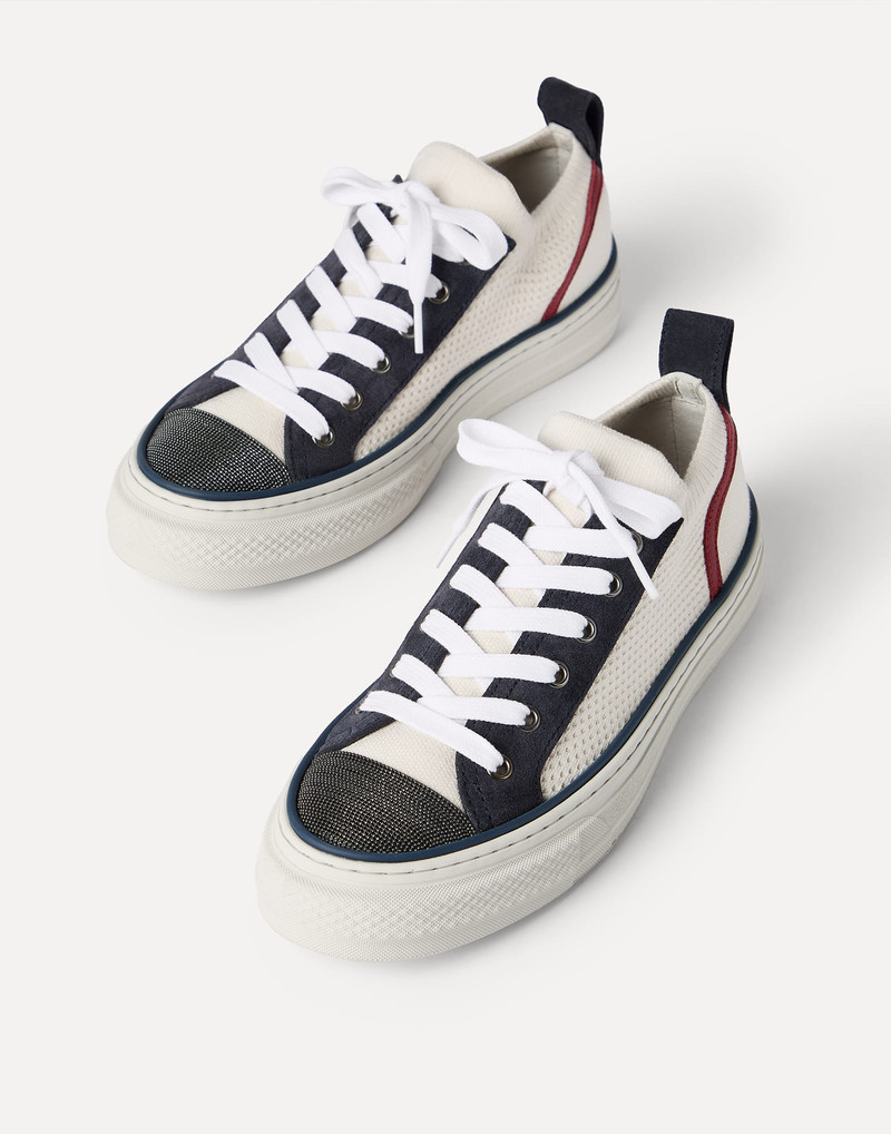 Cotton knit and suede sneakers with precious toe 4