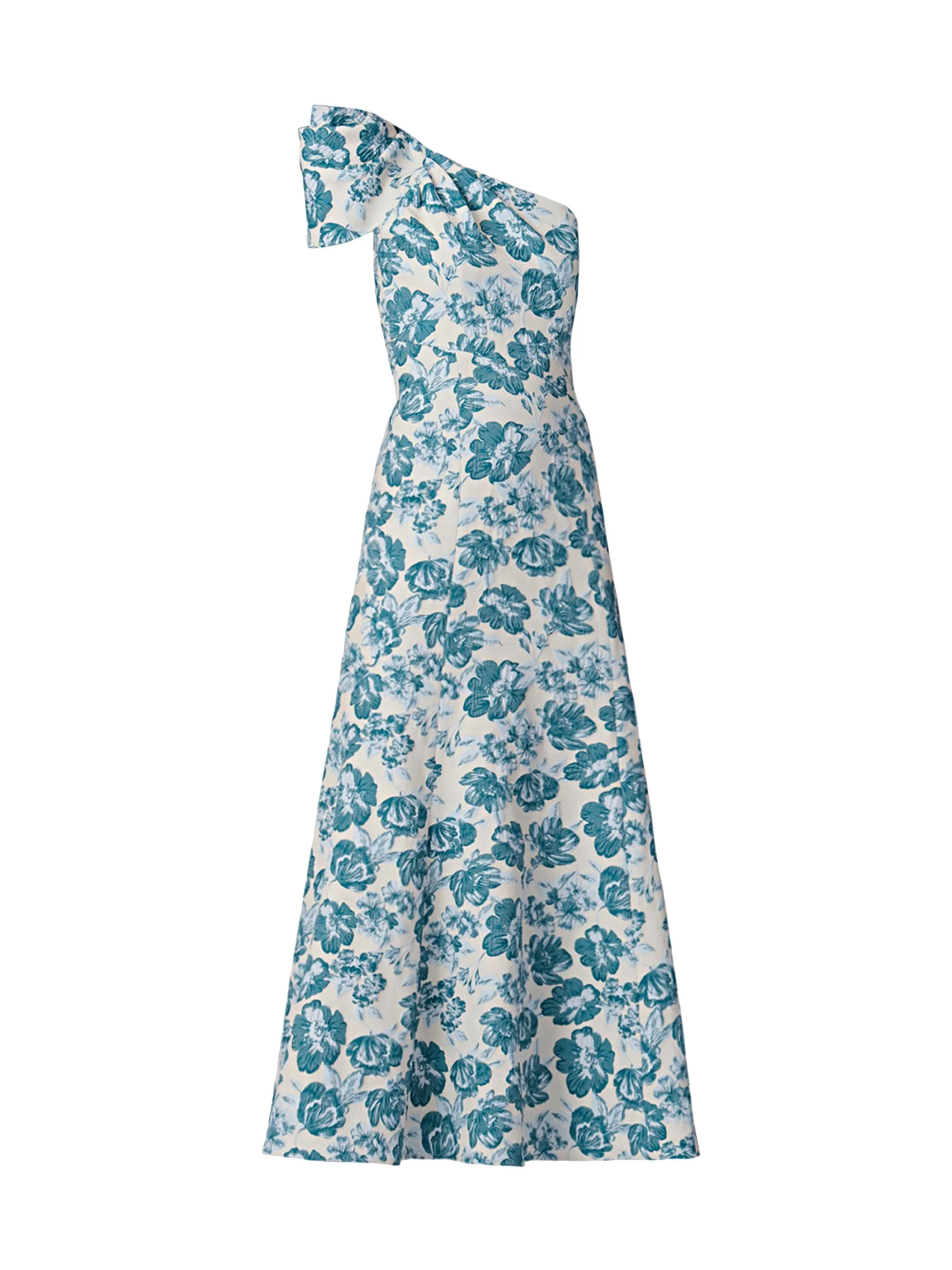 Women's Lolla Jacquard One-Shoulder Tea-Length Dress - Ivory Blue Multi - 1