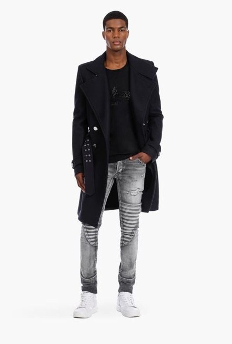 Balmain Black double-breasted wool coat outlook