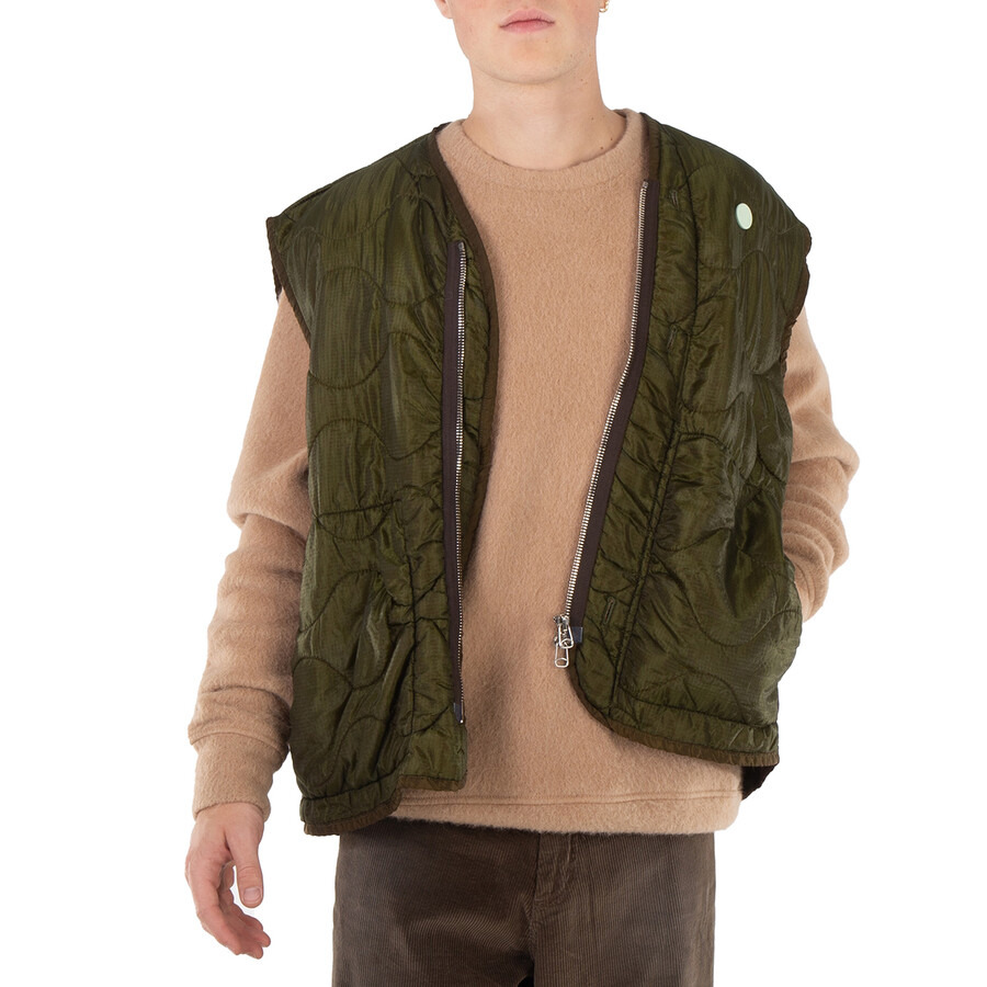 OAMC Men's Dark Moss Zipped Gilet Vest, Size Medium - 3