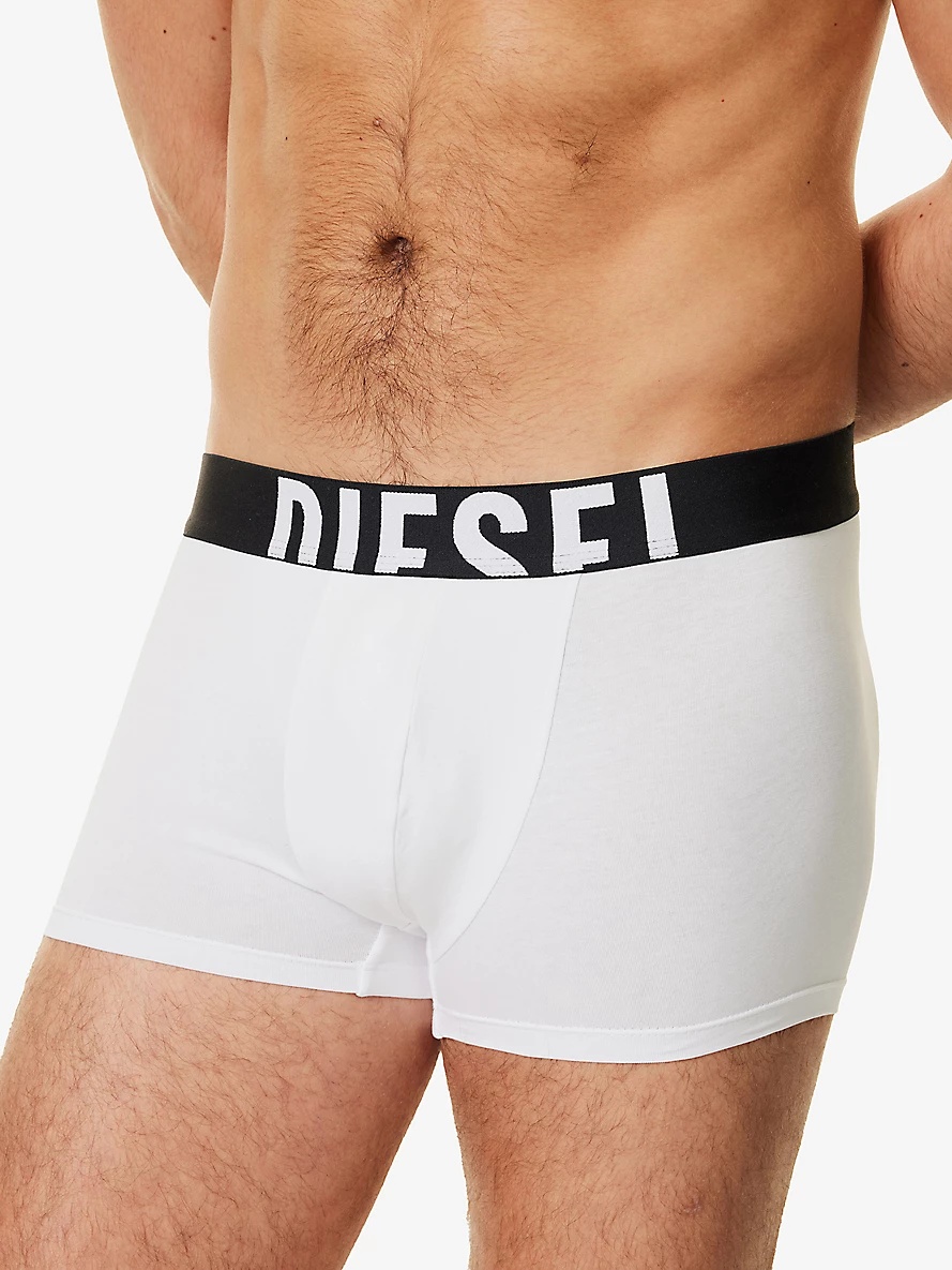 Branded-Waistband Pack of Three Stretch-Cotton Trunks - 4