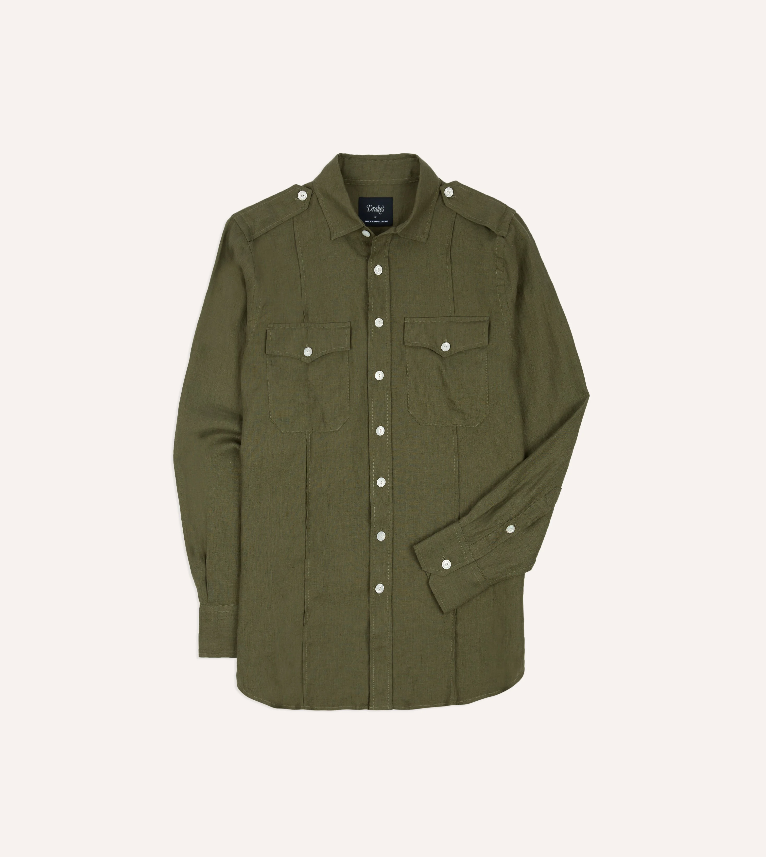 Khaki Linen Pintuck Military Shirt - 1