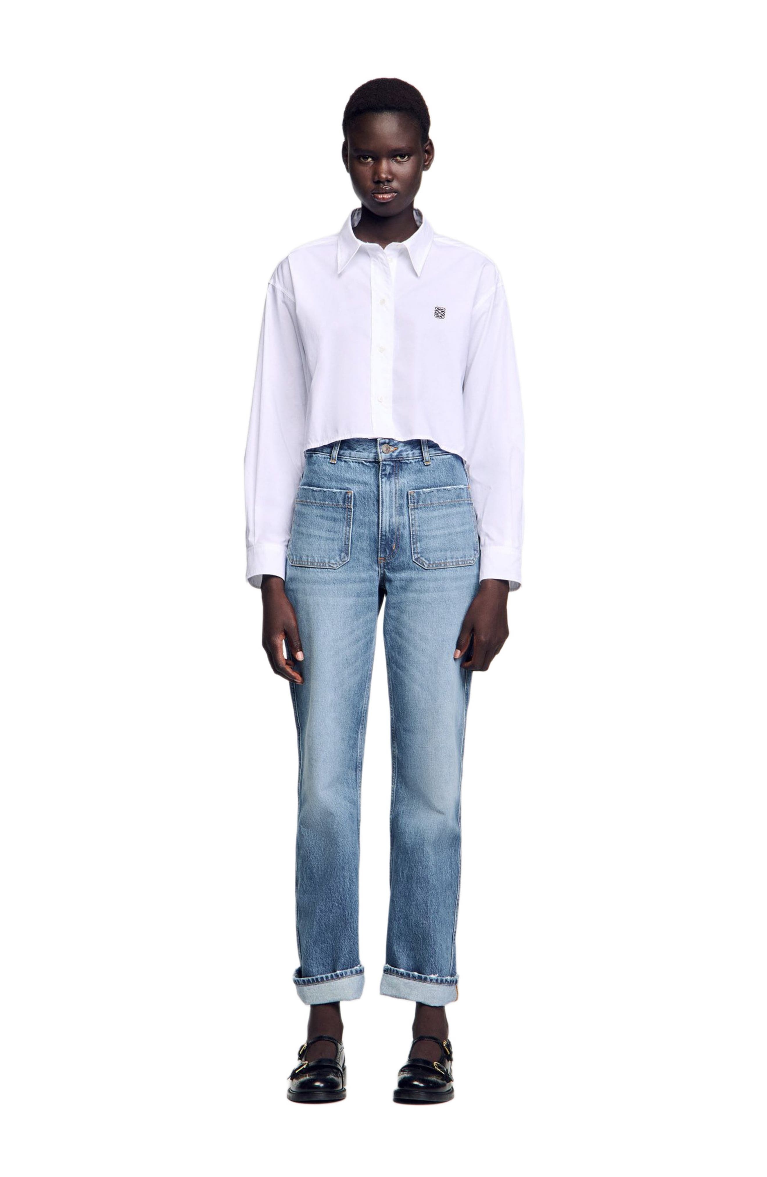 SANDRO Cropped poplin shirt in White at Nordstrom - 5