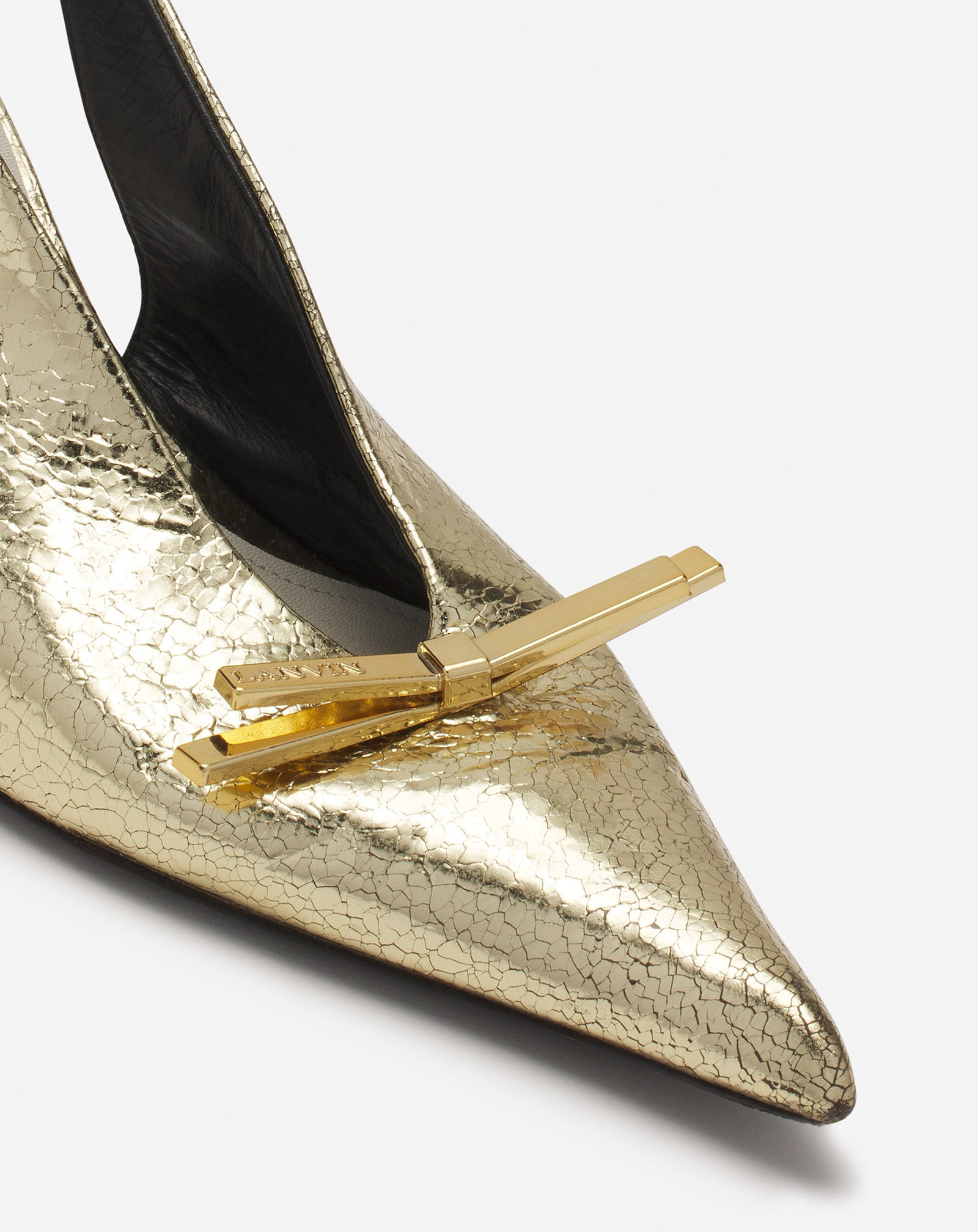 LANVIN BOW SLINGBACK PUMPS IN CRACKLED METALLIC LEATHER - 5