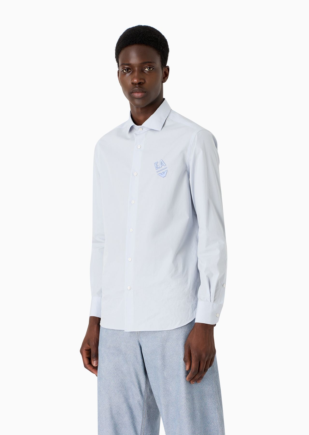 Cotton poplin shirt with embossed EA embroidery - 2