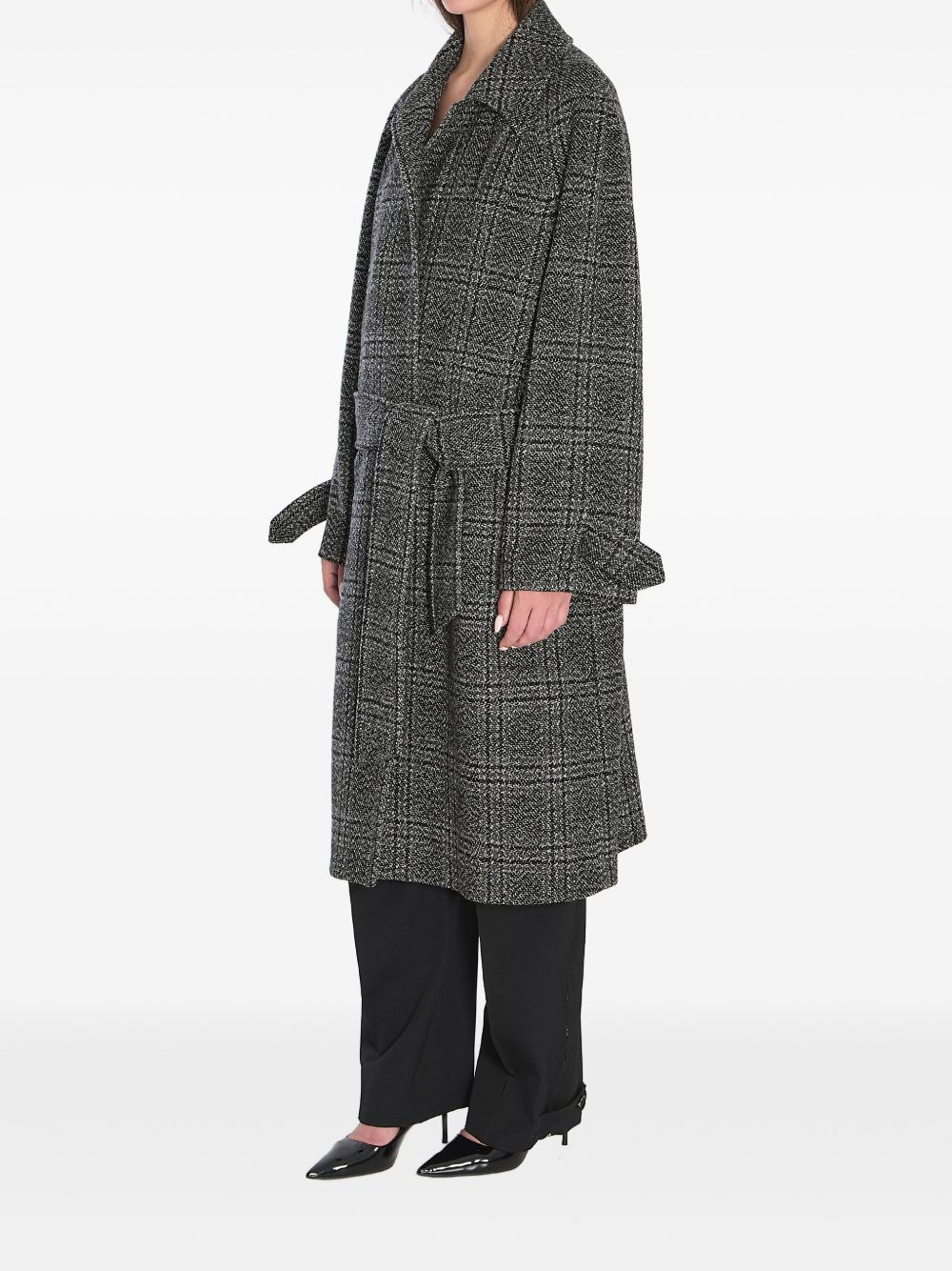 One Layer checked belted coat - 3